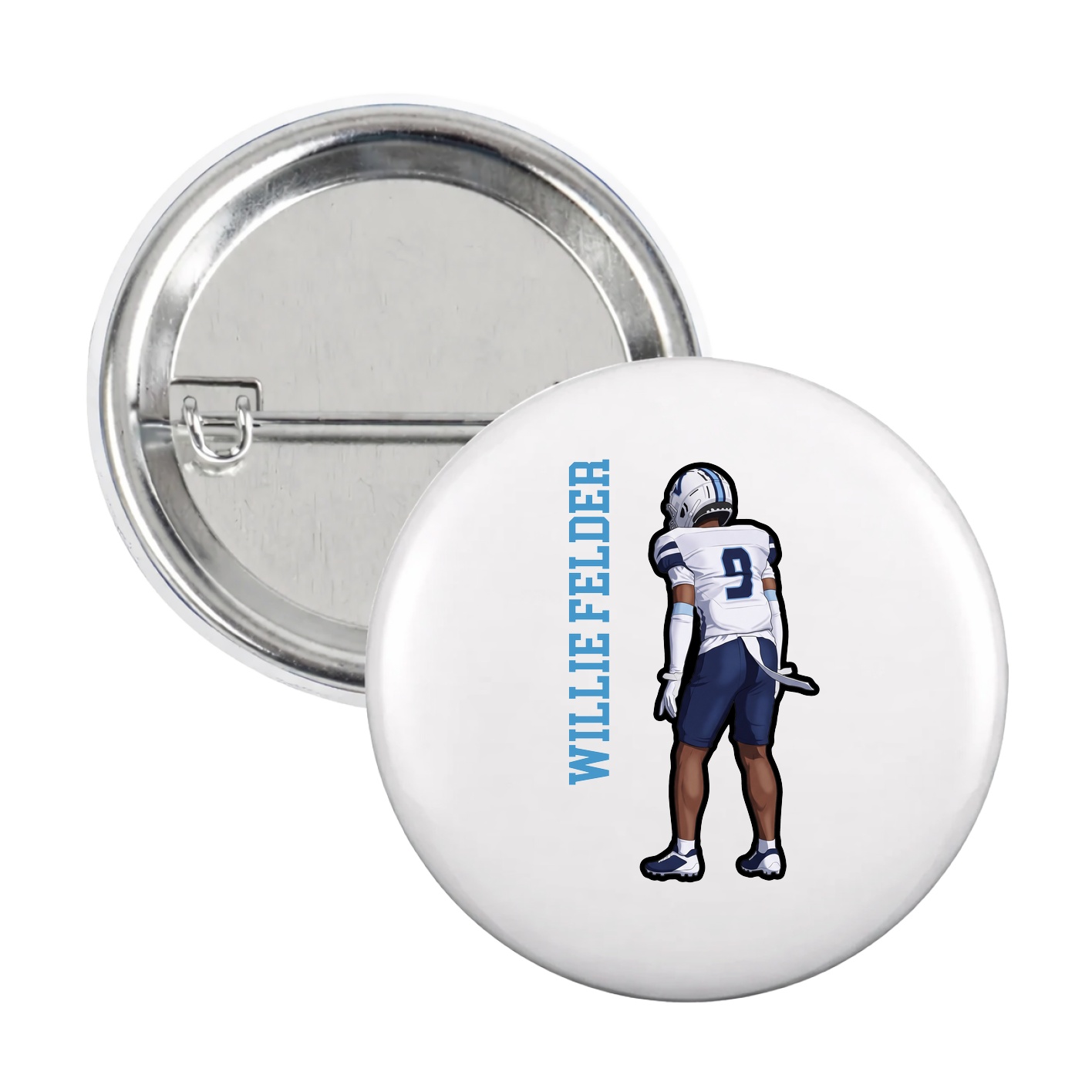 Game Day Button — Name Vertical in White