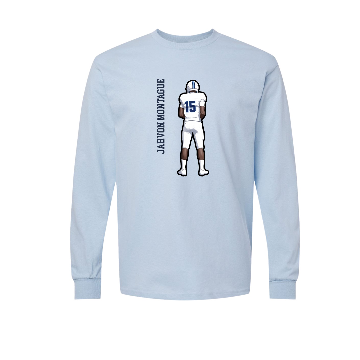 Long Sleeve Tee — Name Vertical in Light Blue