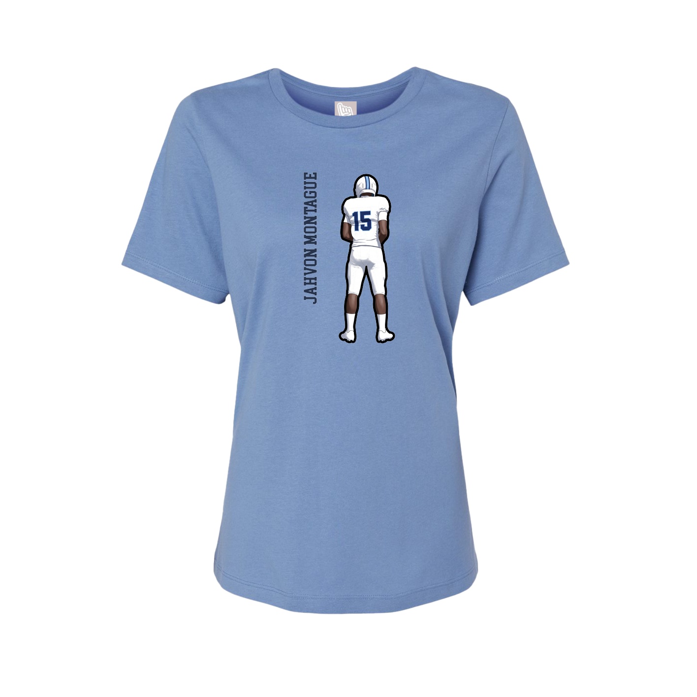 Fitted Women's Tee — Name Vertical in Powder Blue