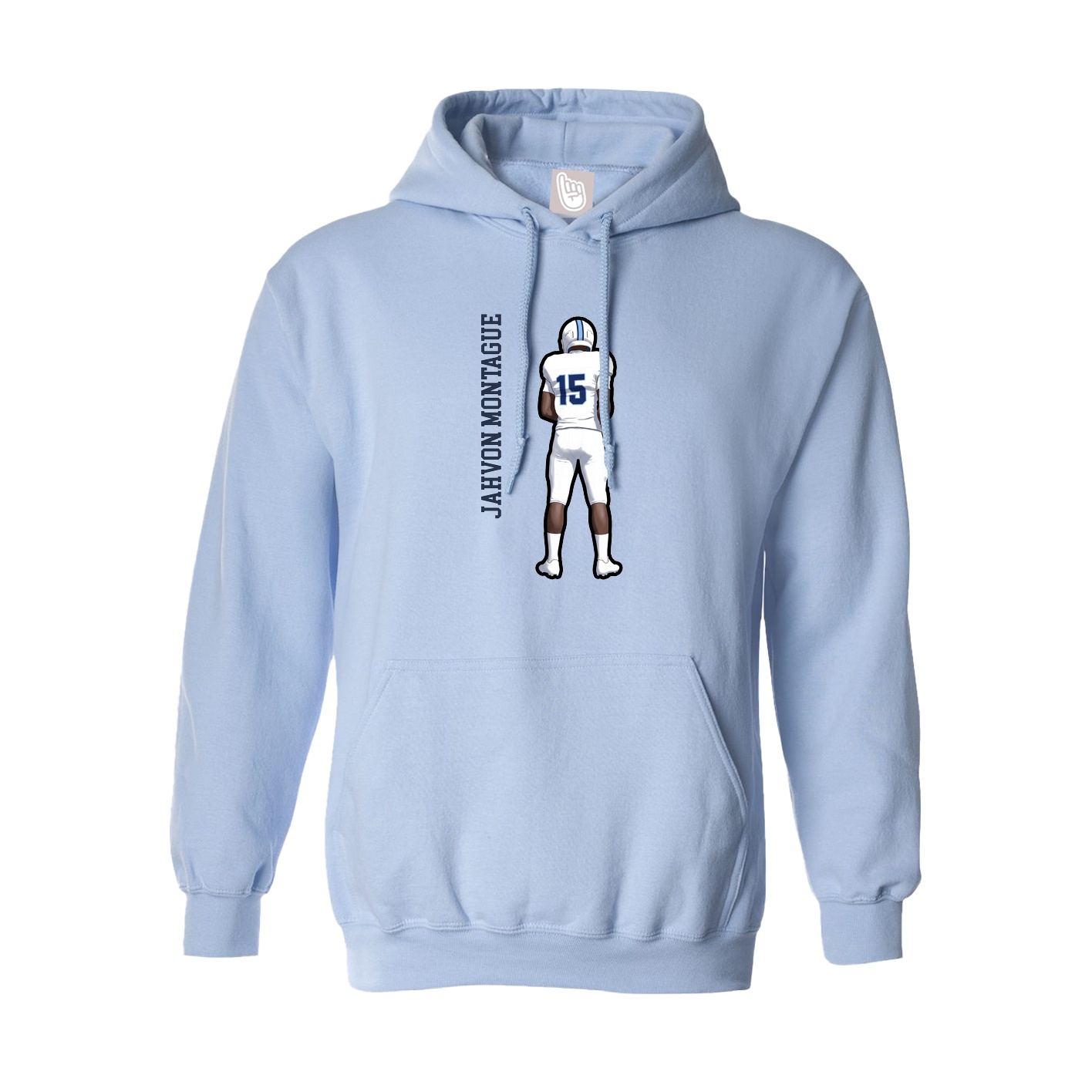 Hoodie — Name Vertical in Light Blue