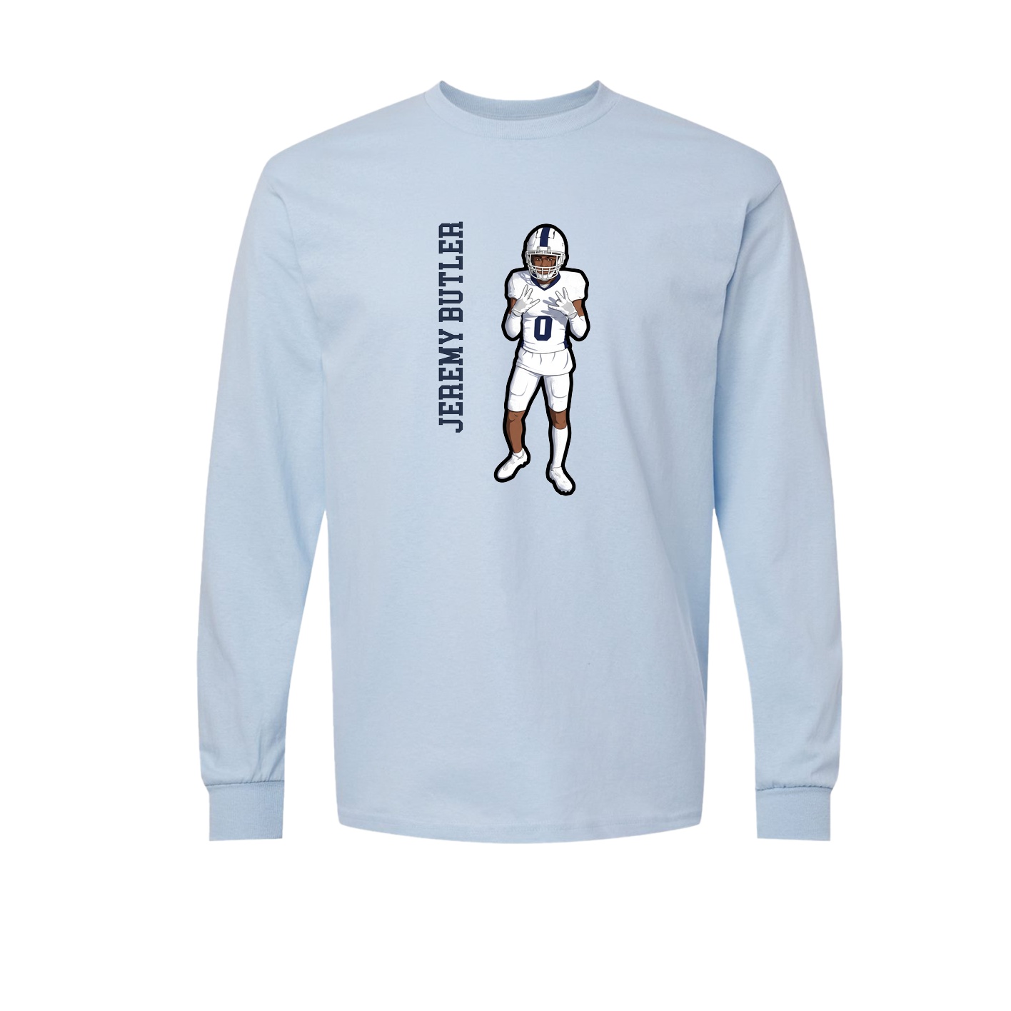 Long Sleeve Tee — Name Vertical in Light Blue