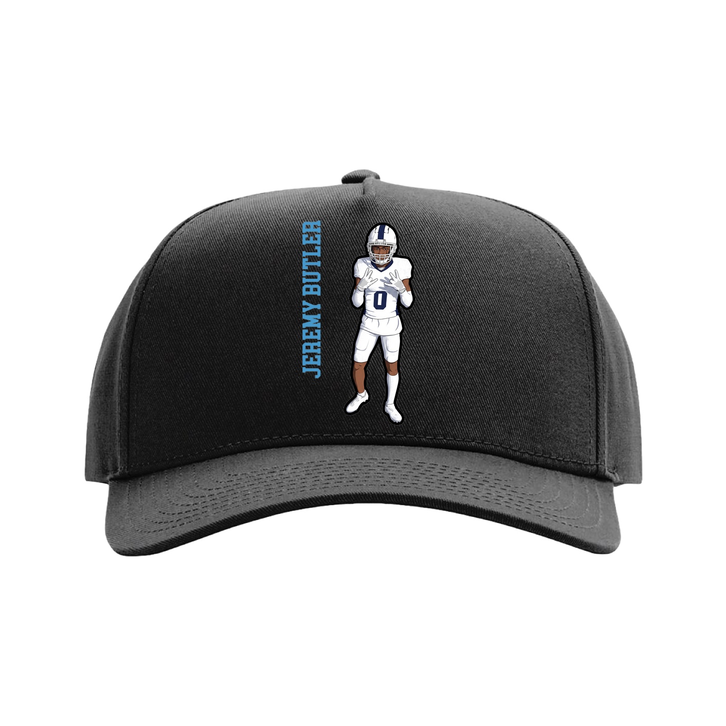 Full Fabric Five-Panel Champ Cap — Name Vertical in Black