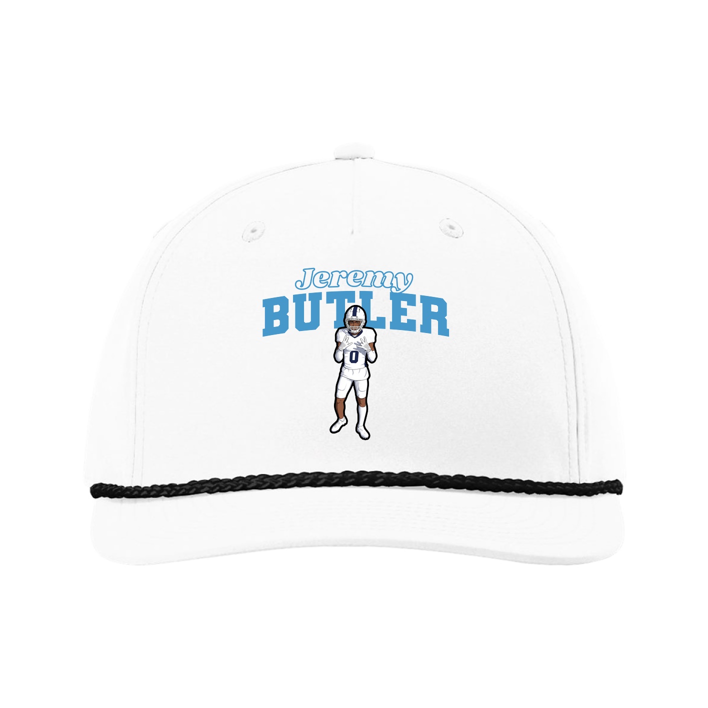 Five-Panel Classic Rope Cap — Name Arch in White