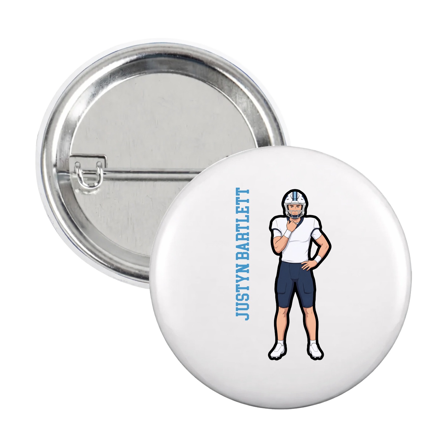 Game Day Button — Name Vertical in White