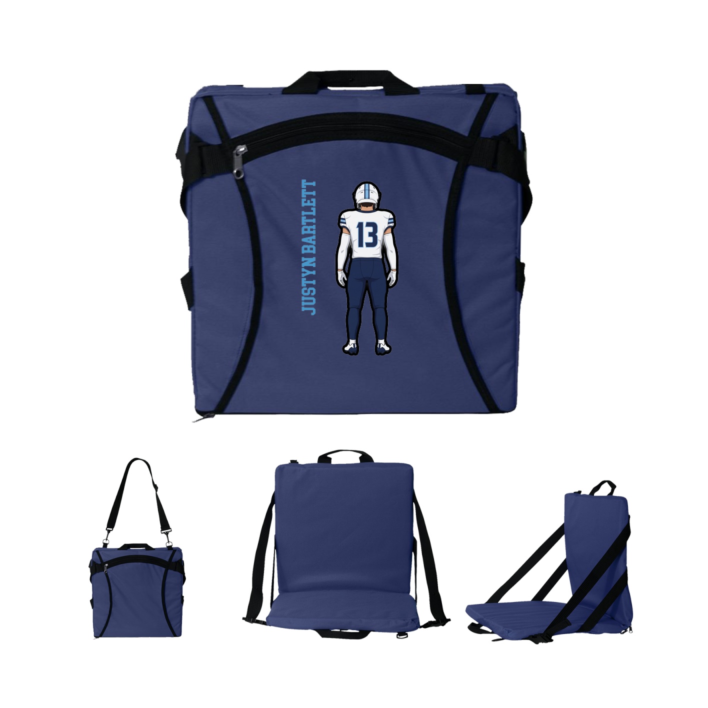Folding Stadium Seat — Name Vertical in Navy