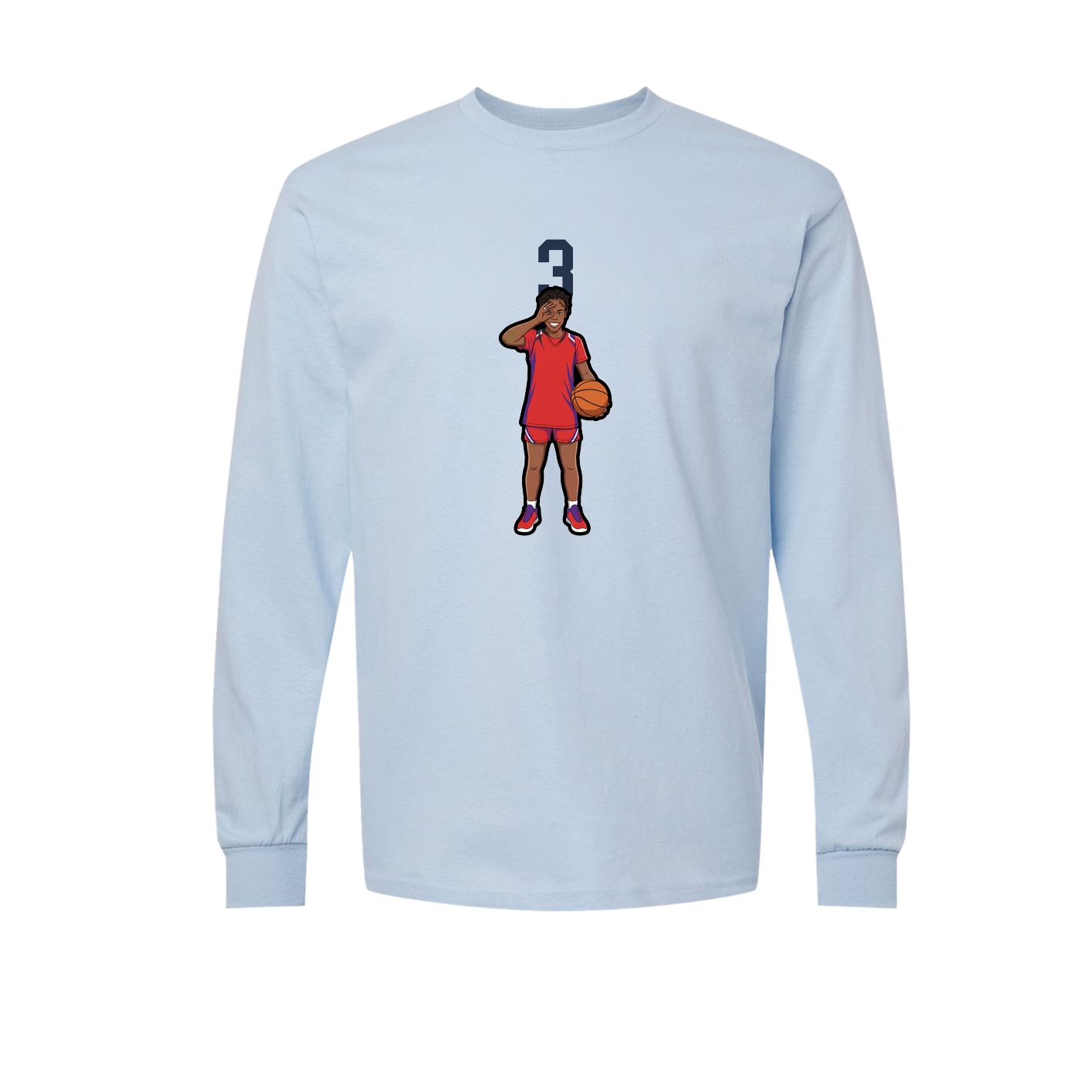 Long Sleeve Tee — Number Top in Light Blue