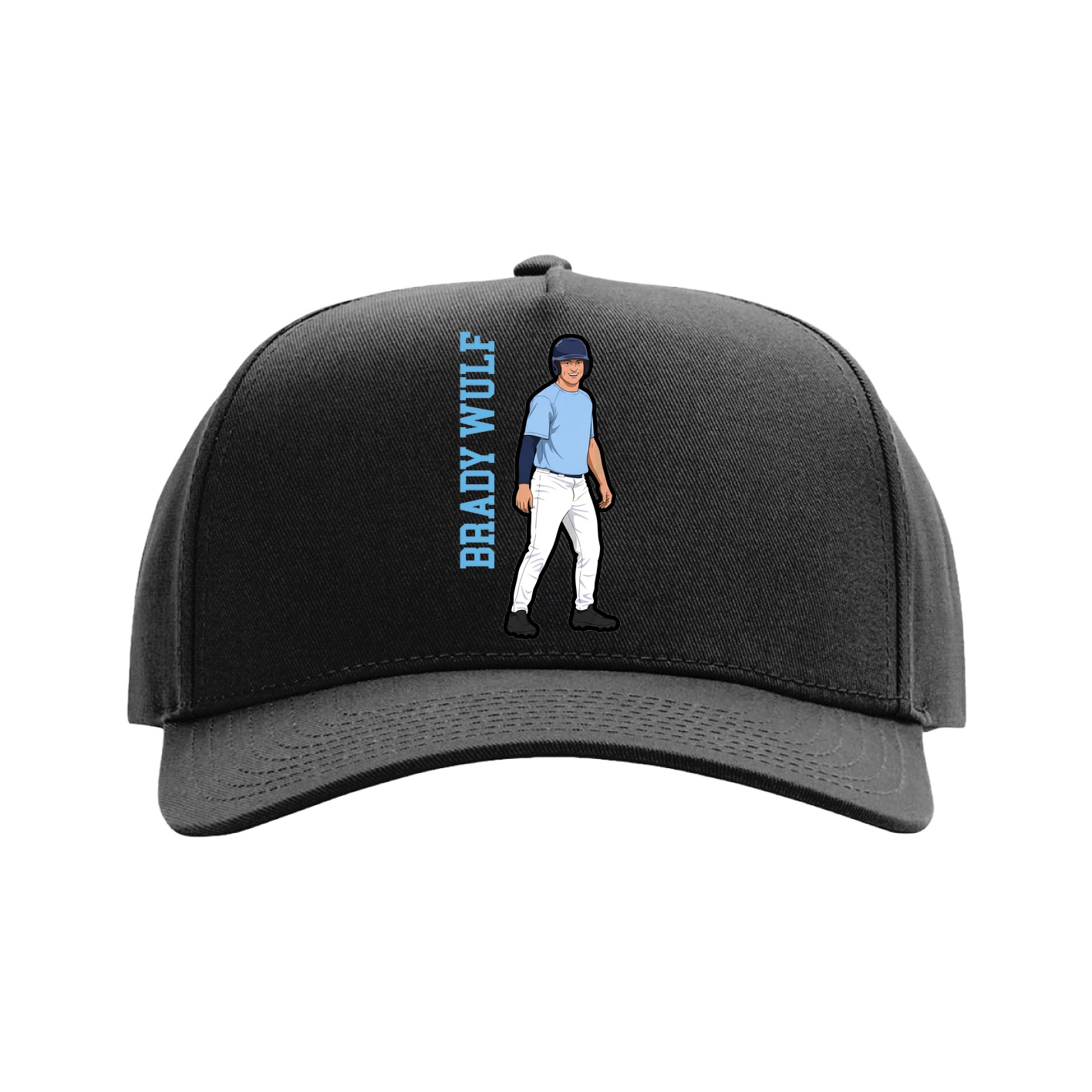 Full Fabric Five-Panel Champ Cap — Name Vertical in Black