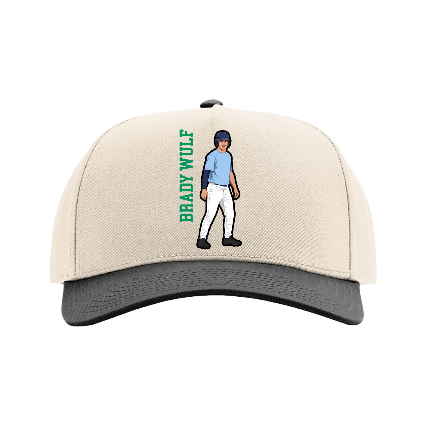 Full Fabric Five-Panel Champ Cap — Name Vertical in Cream/Black