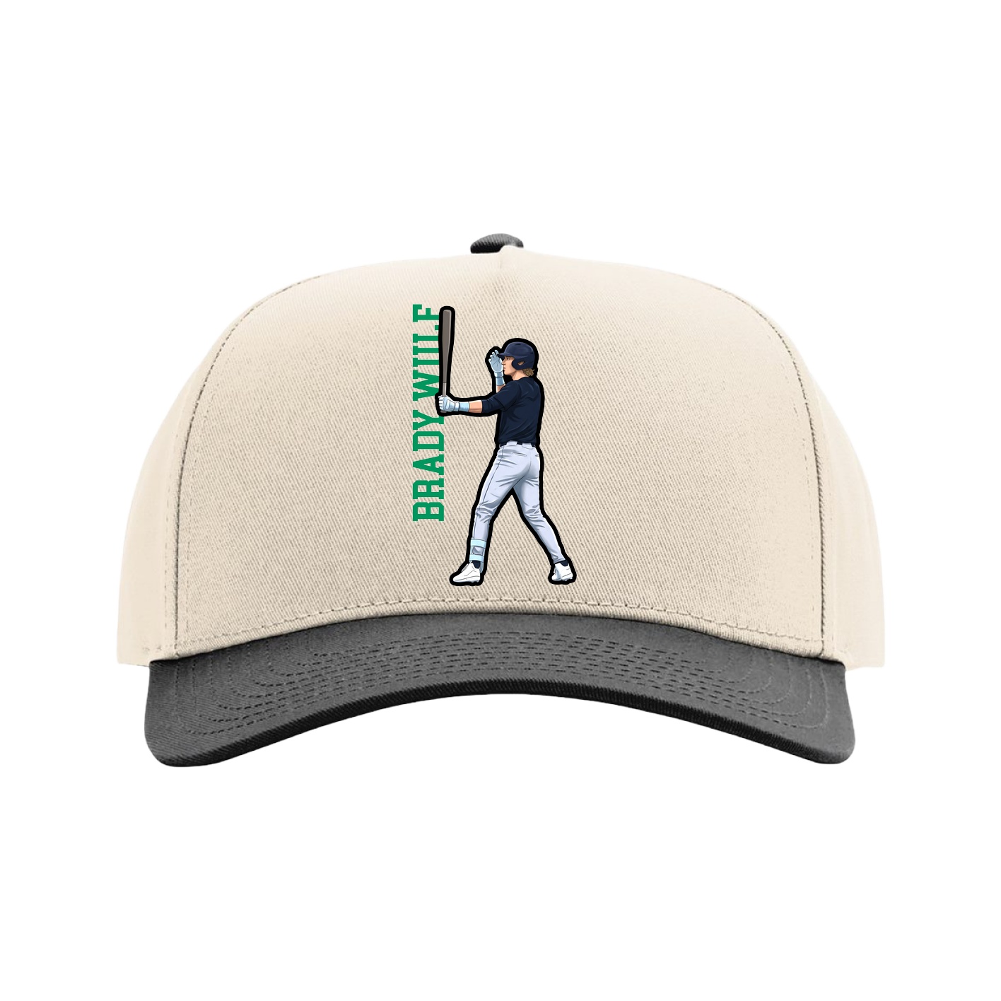 Full Fabric Five-Panel Champ Cap — Name Vertical in Cream/Black