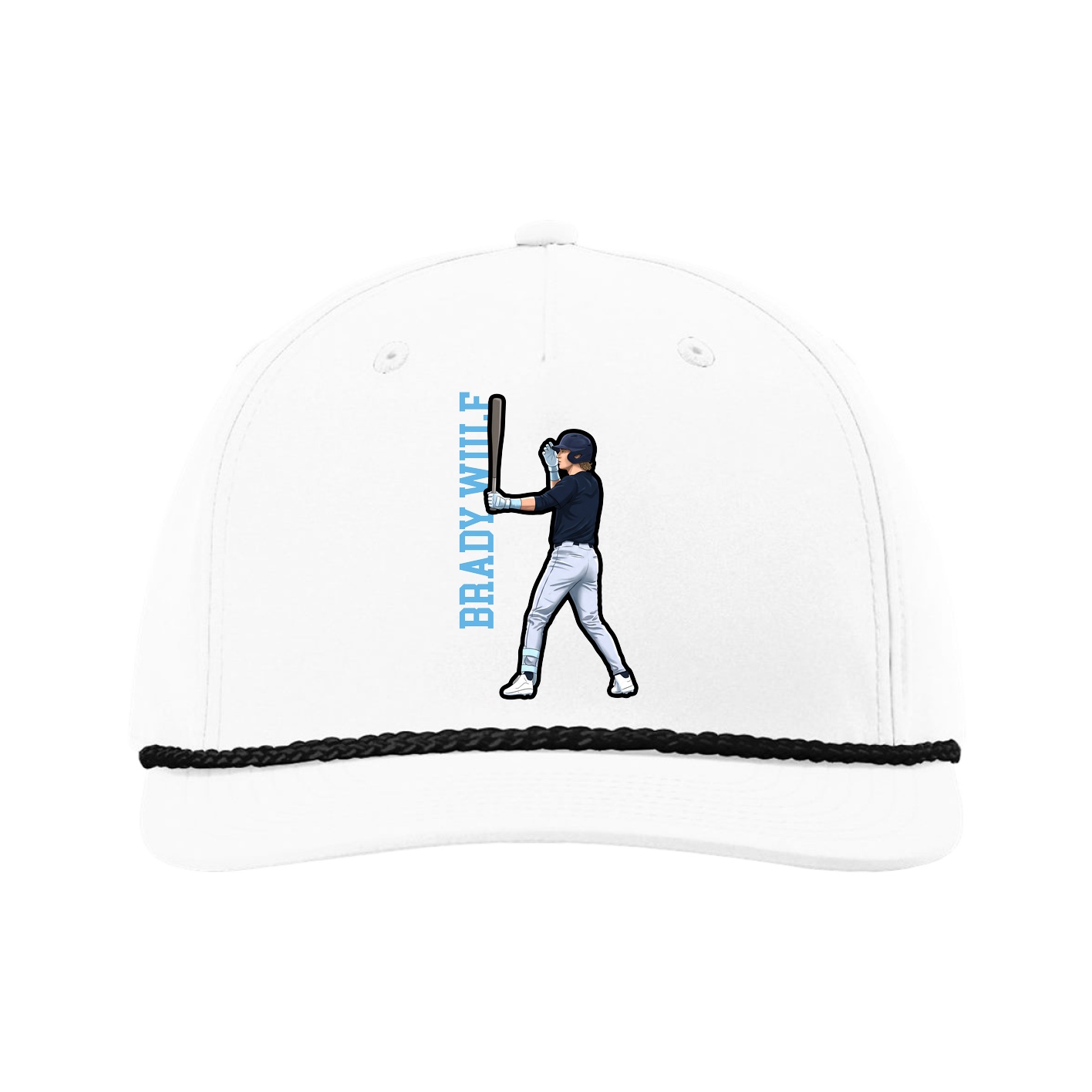 Five-Panel Classic Rope Cap — Name Vertical in White