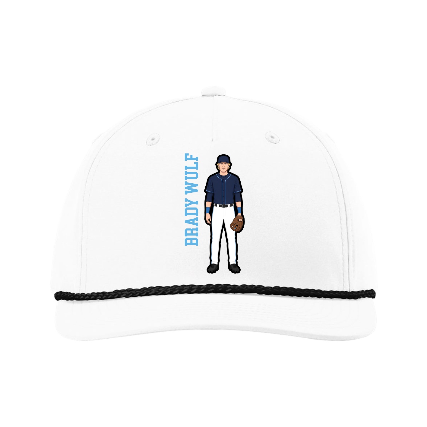 Five-Panel Classic Rope Cap — Name Vertical in White