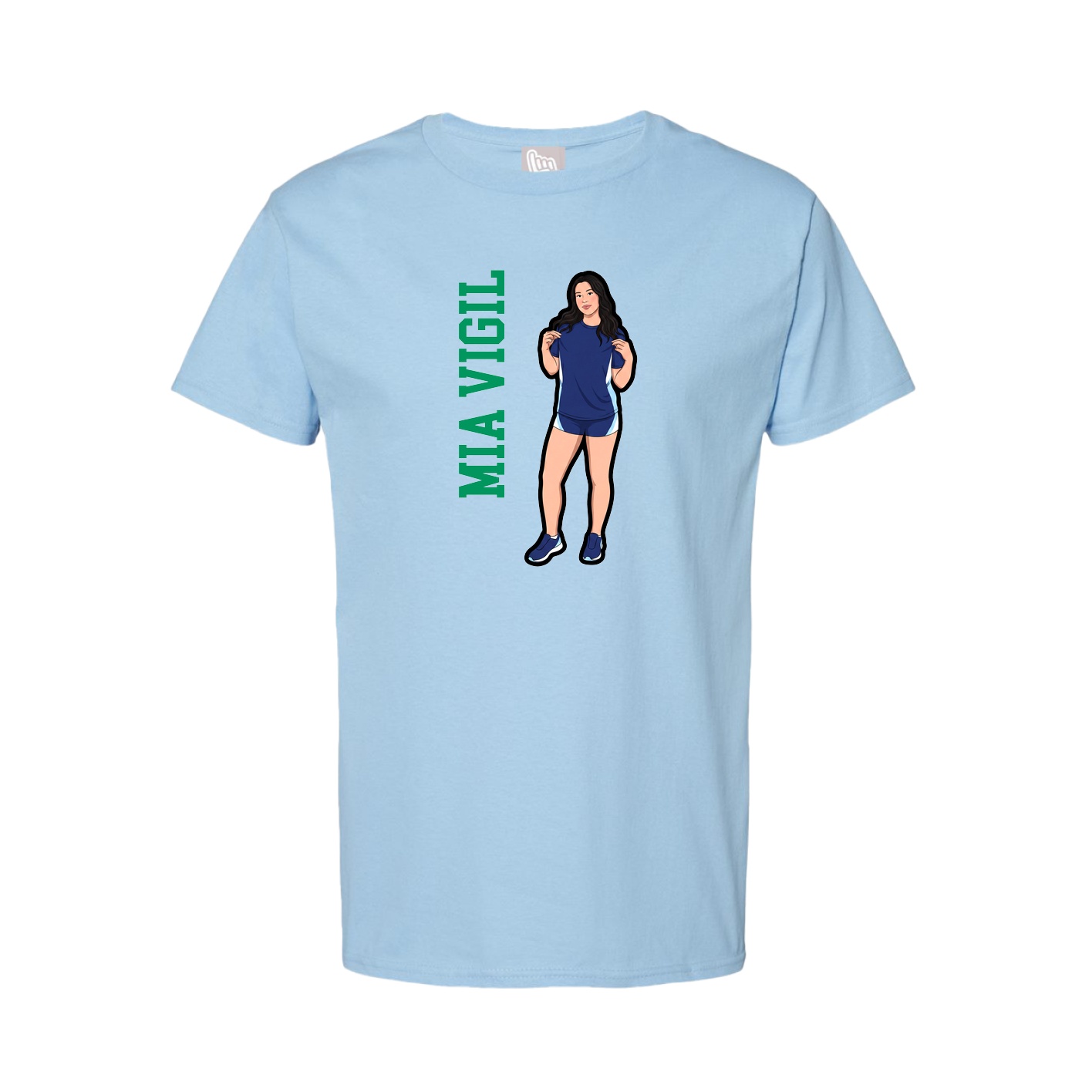 Youth Tee — Name Vertical in Light Blue
