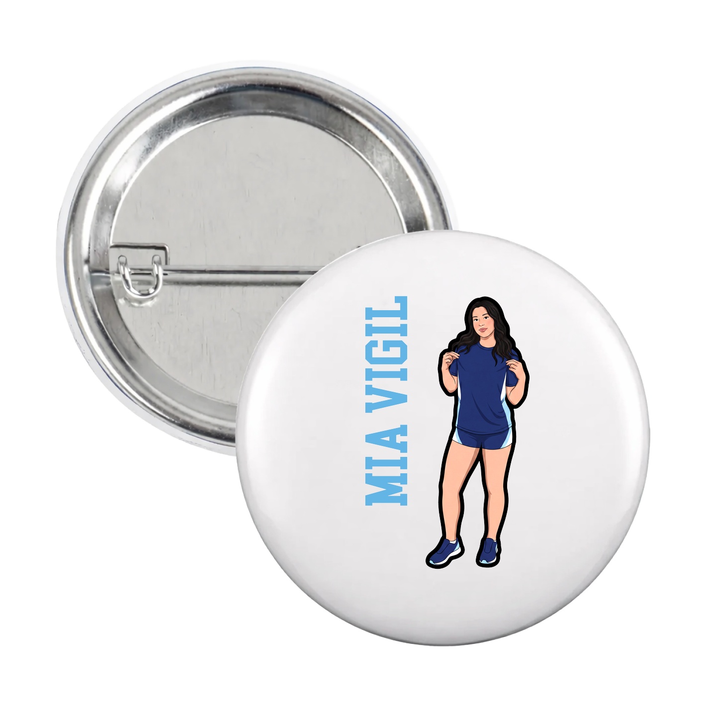 Game Day Button — Name Vertical in White