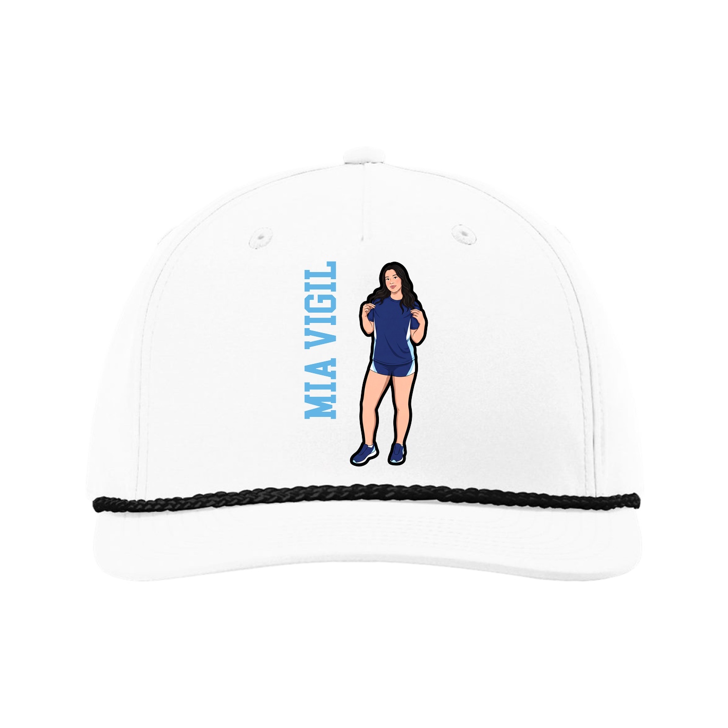 Five-Panel Classic Rope Cap — Name Vertical in White