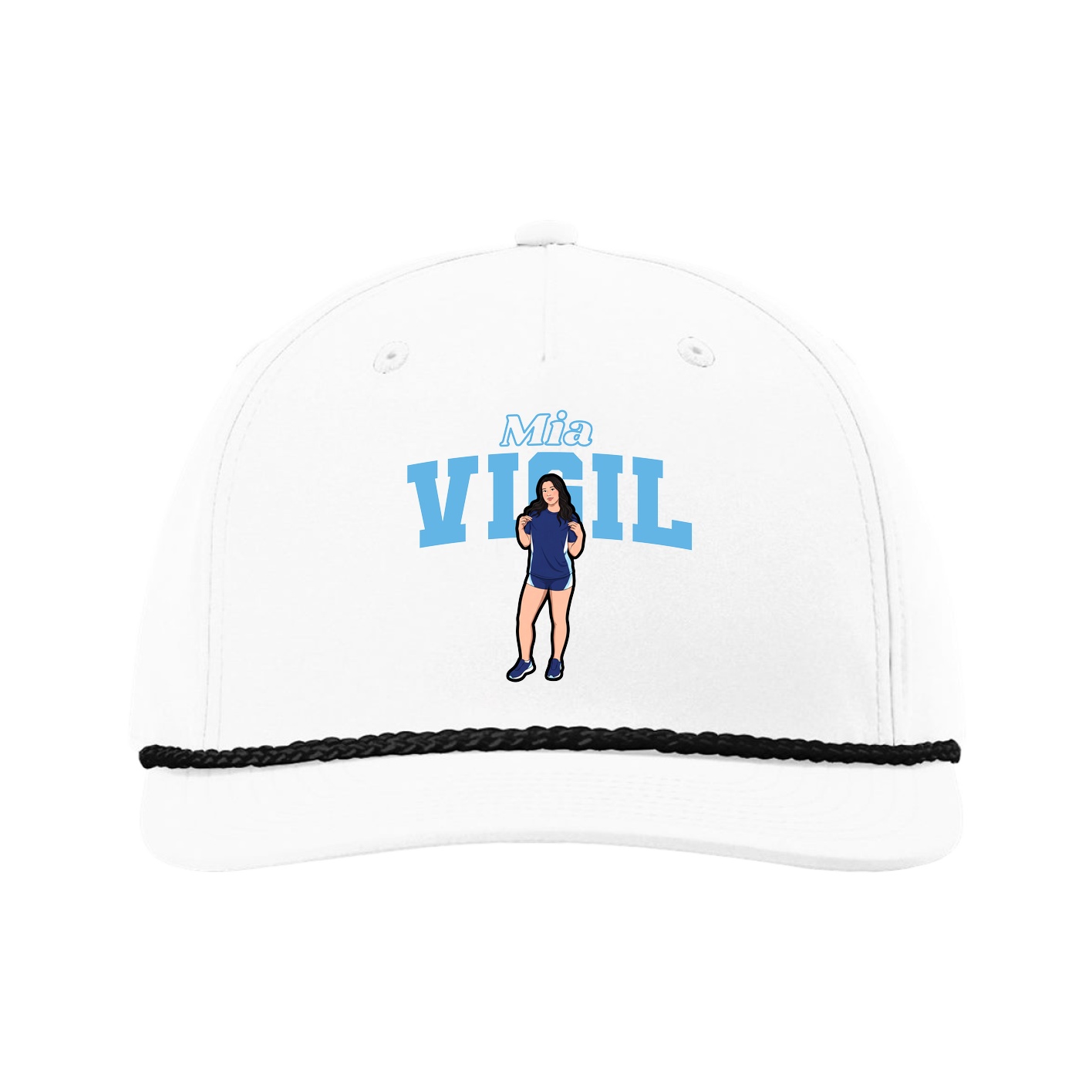 Five-Panel Classic Rope Cap — Name Arch in White
