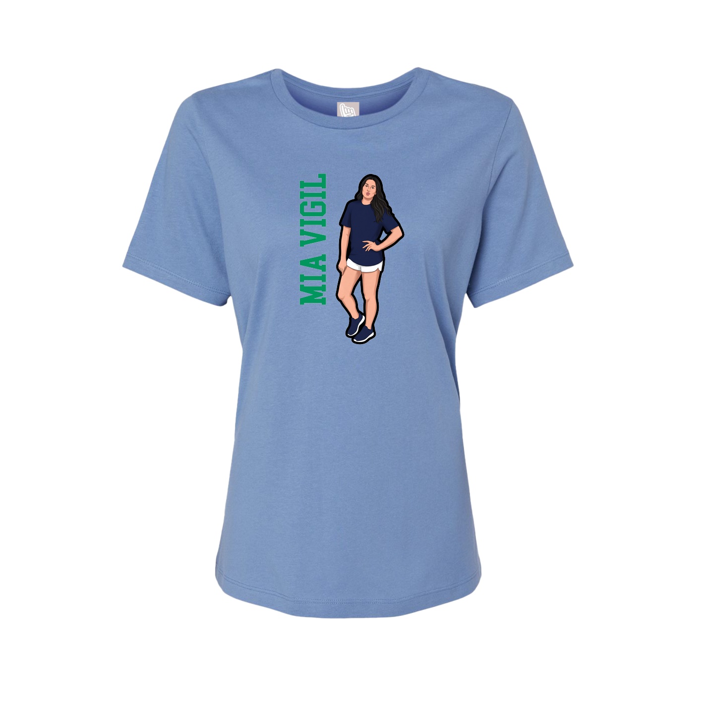 Fitted Women's Tee — Name Vertical in Powder Blue