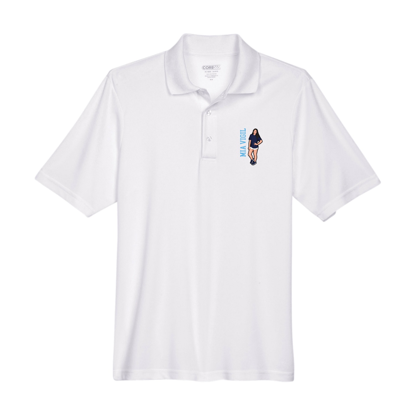 Performance Polo — Name Vertical in White