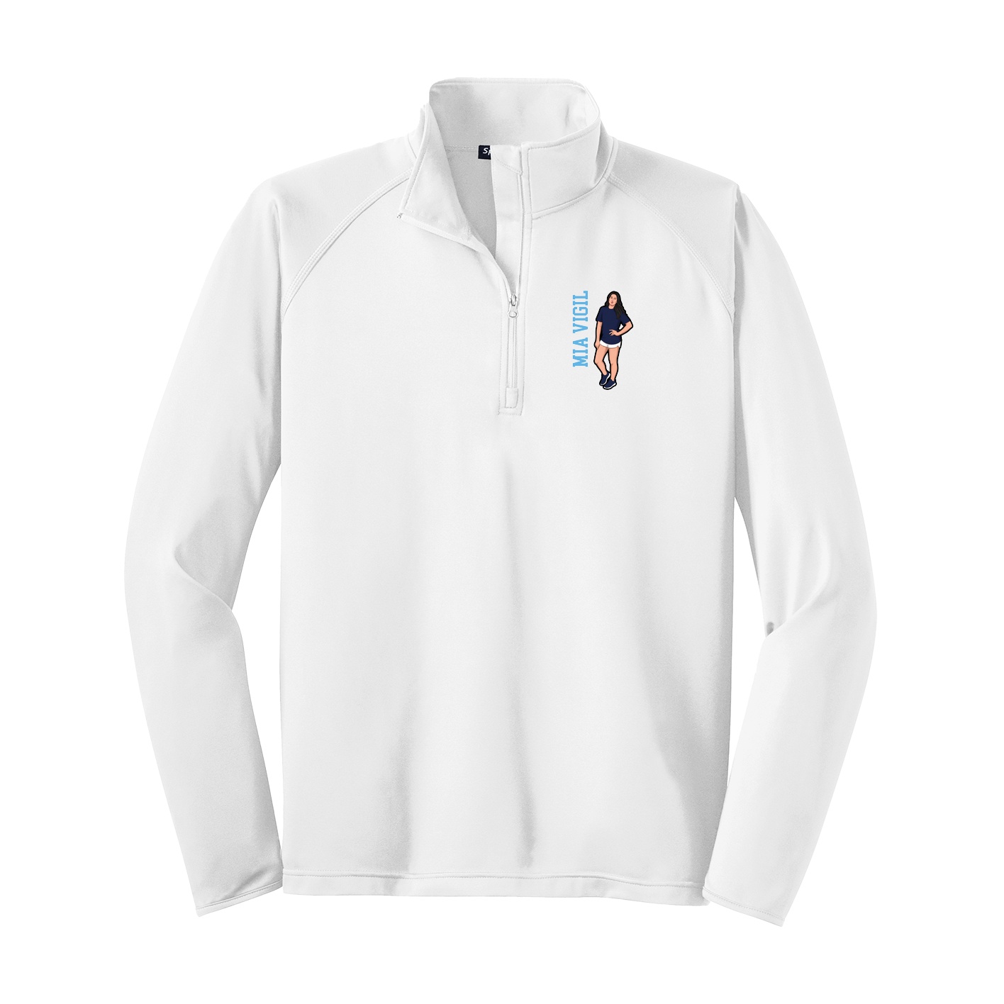 Q-Zip Pullover — Name Vertical in White