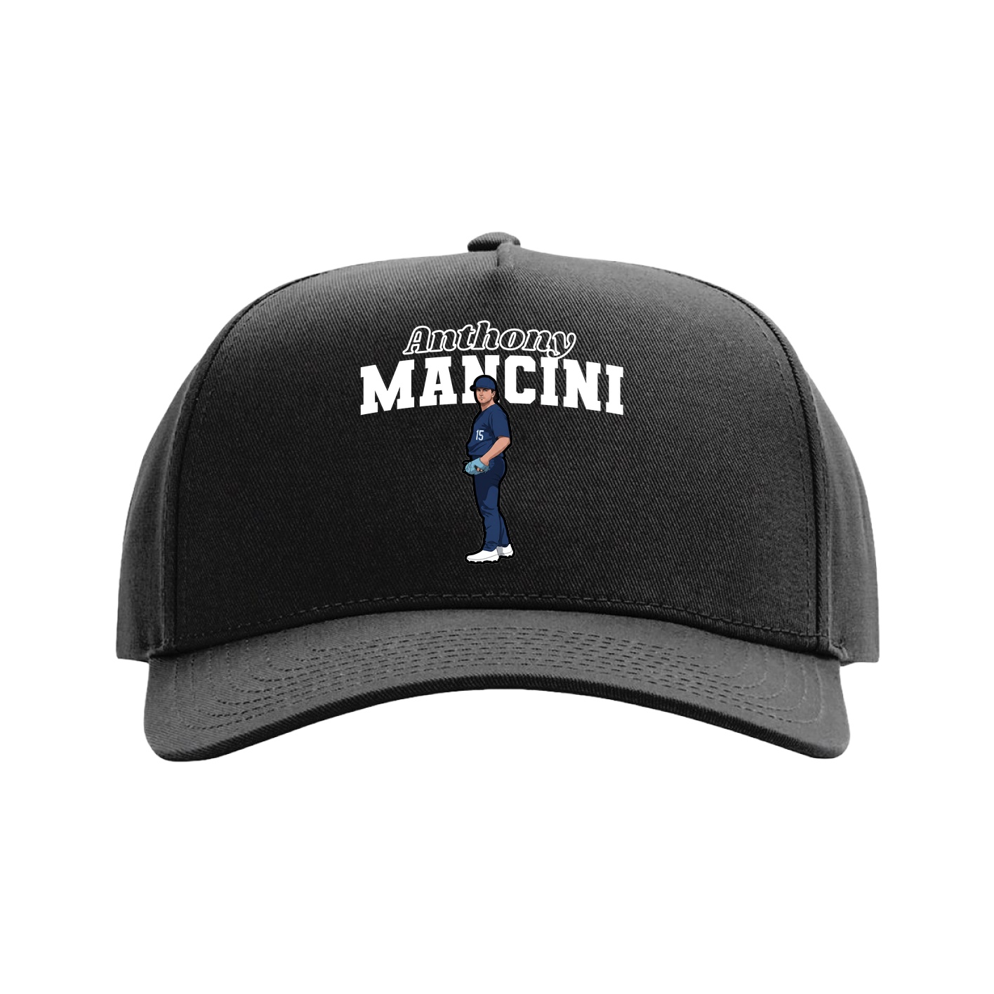 Full Fabric Five-Panel Champ Cap — Name Arch in Black