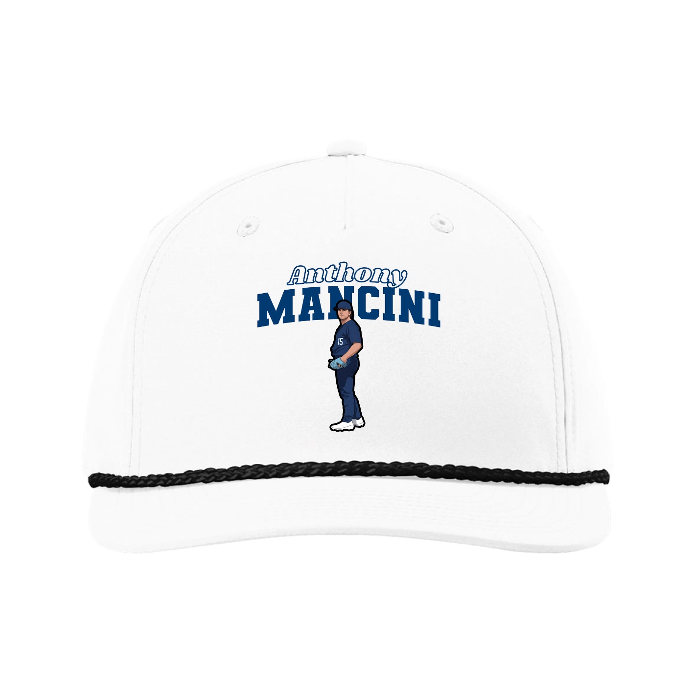 Five-Panel Classic Rope Cap — Name Arch in White