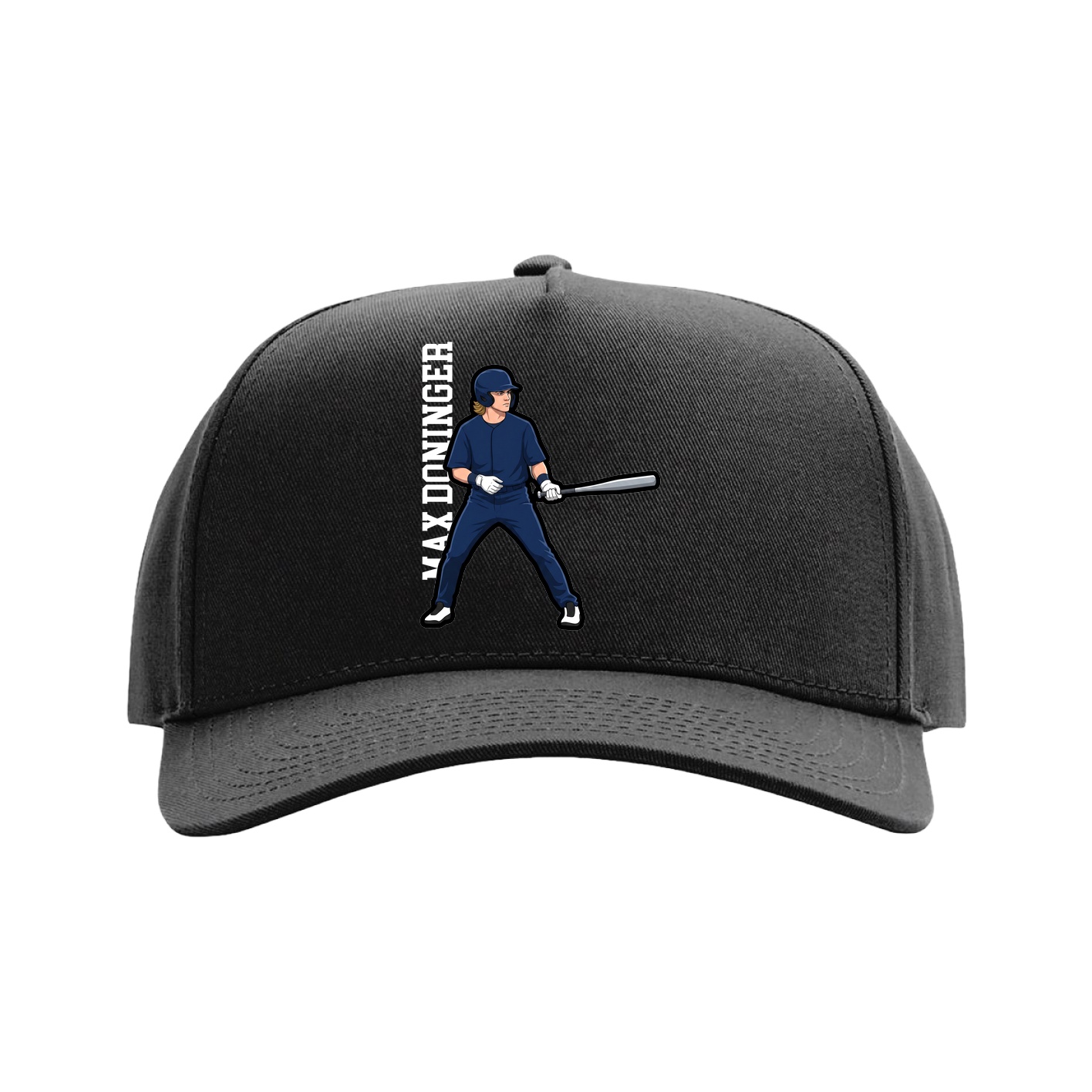 Full Fabric Five-Panel Champ Cap — Name Vertical in Black