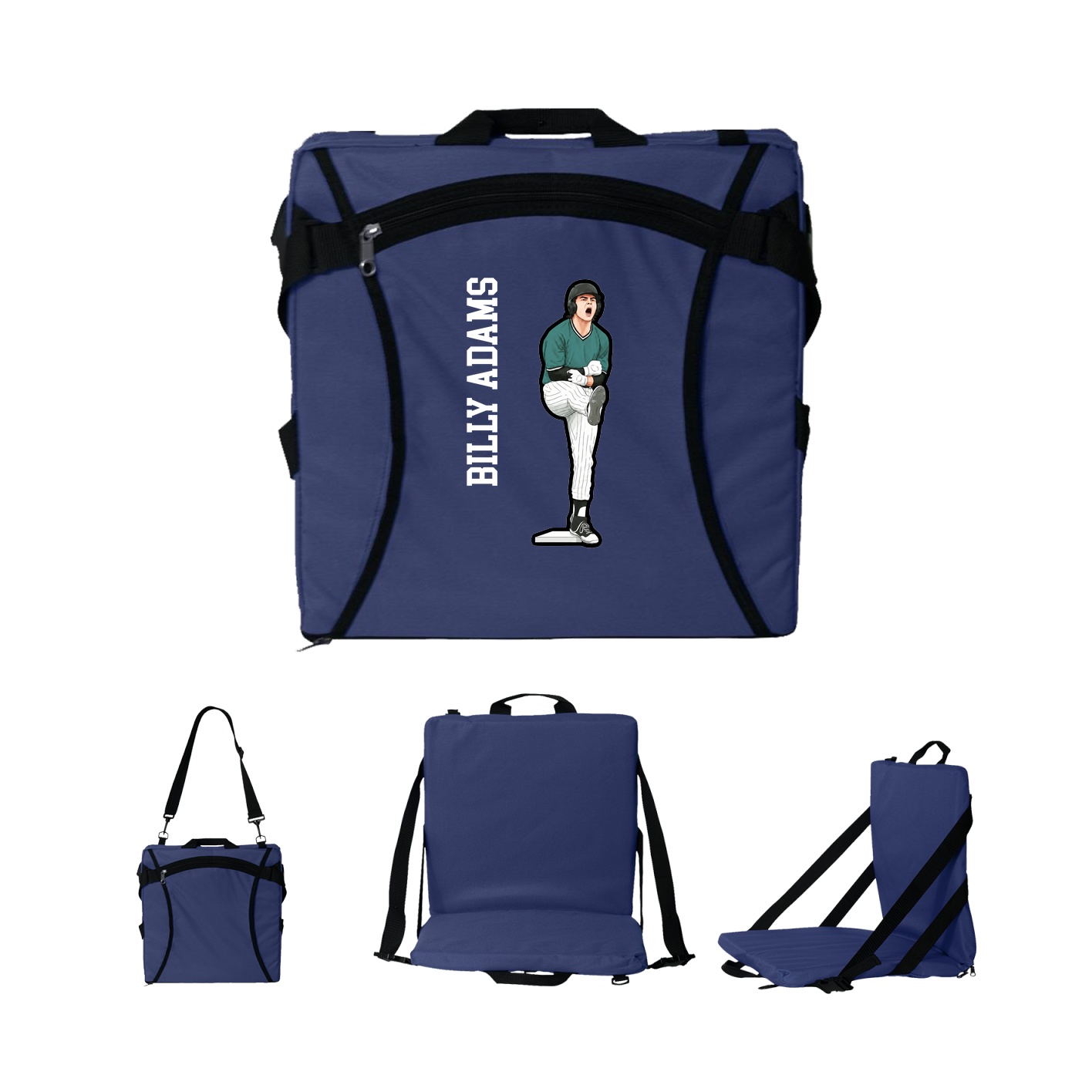 Folding Stadium Seat — Name Vertical in Navy
