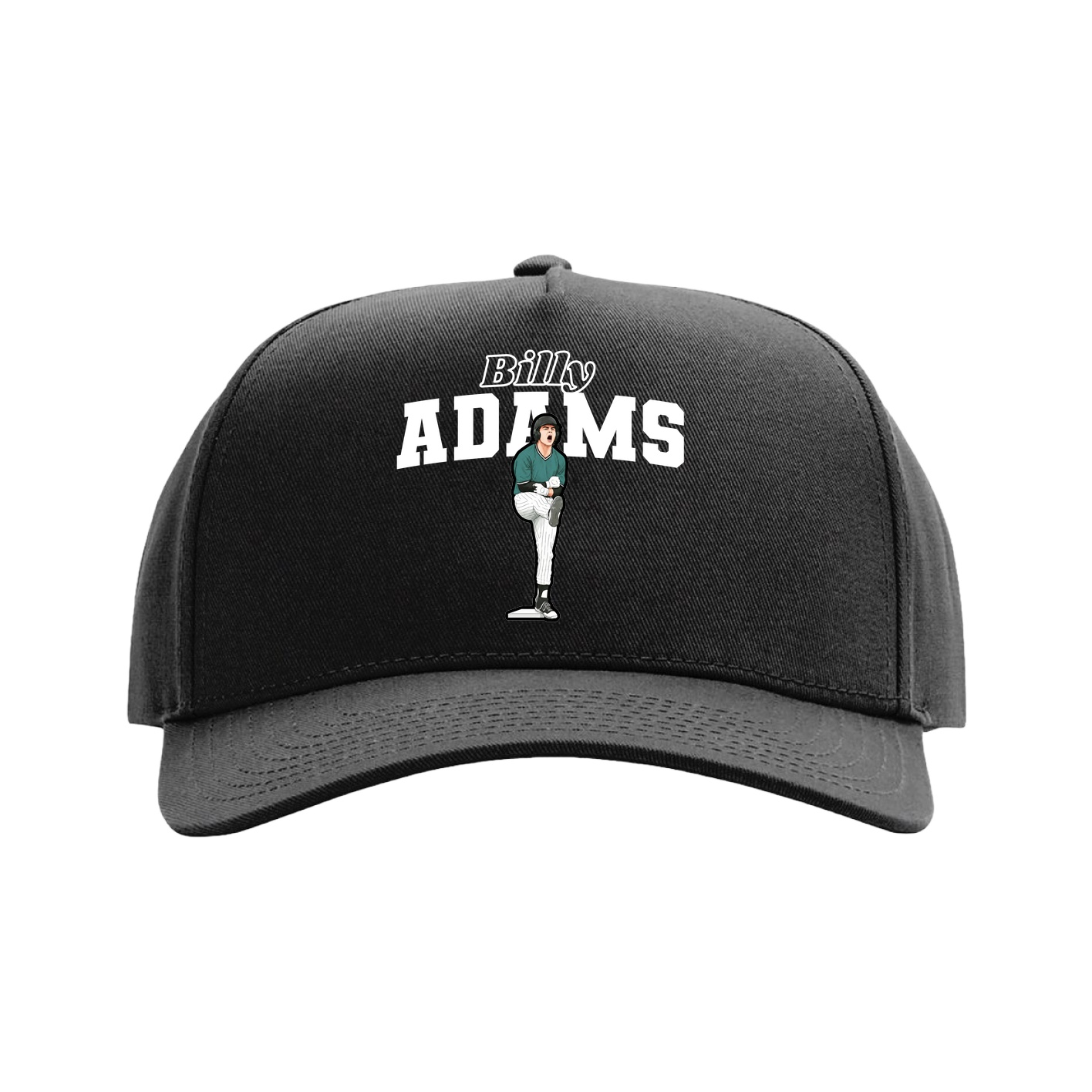 Full Fabric Five-Panel Champ Cap — Name Arch in Black