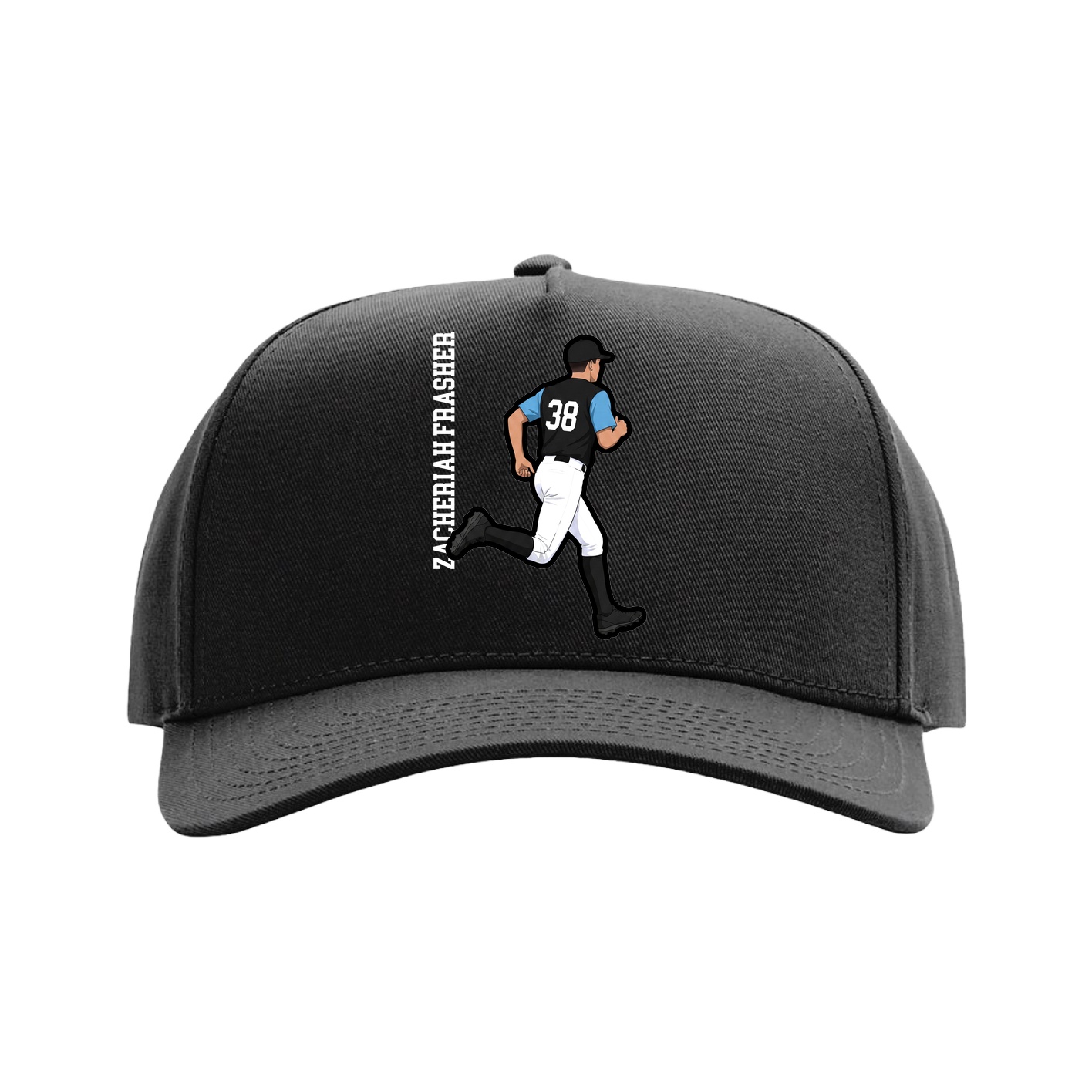 Full Fabric Five-Panel Champ Cap — Name Vertical in Black
