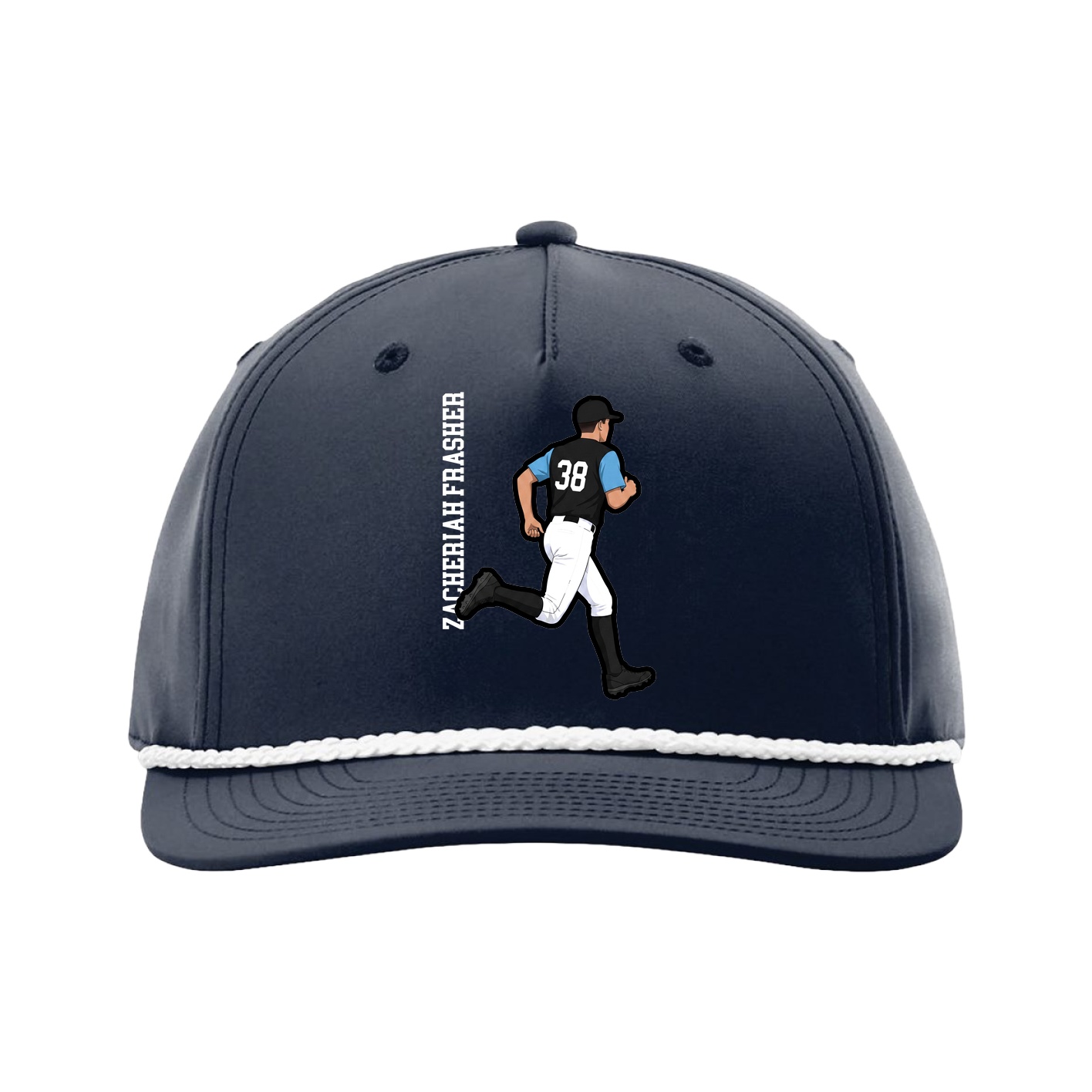 Five-Panel Classic Rope Cap — Name Vertical in Navy