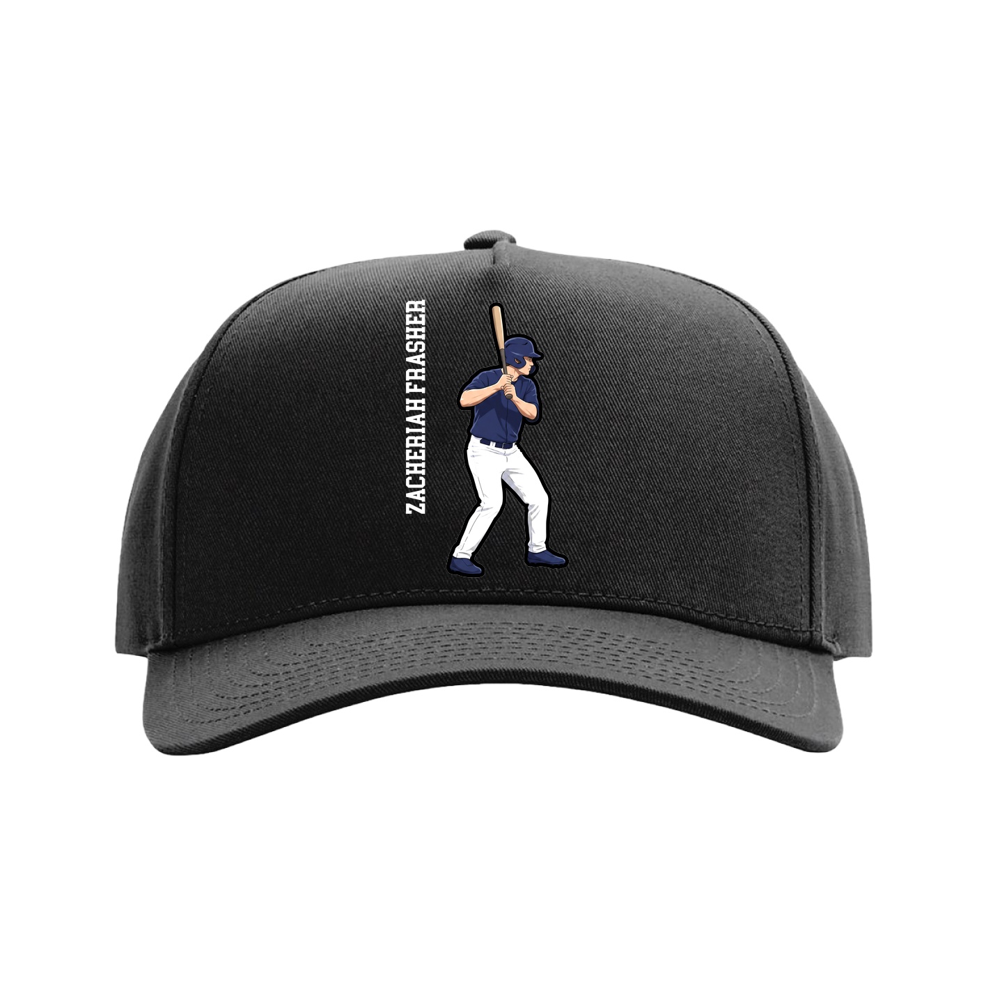 Full Fabric Five-Panel Champ Cap — Name Vertical in Black