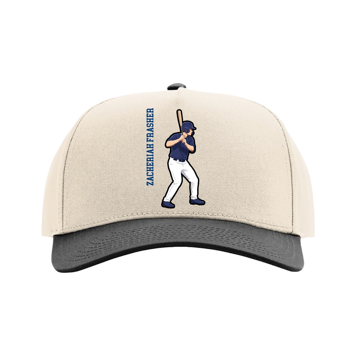 Full Fabric Five-Panel Champ Cap — Name Vertical in Cream/Black
