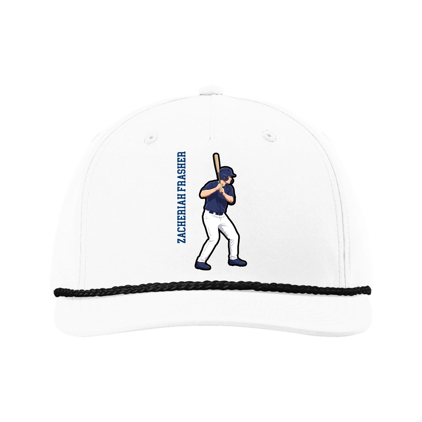 Five-Panel Classic Rope Cap — Name Vertical in White