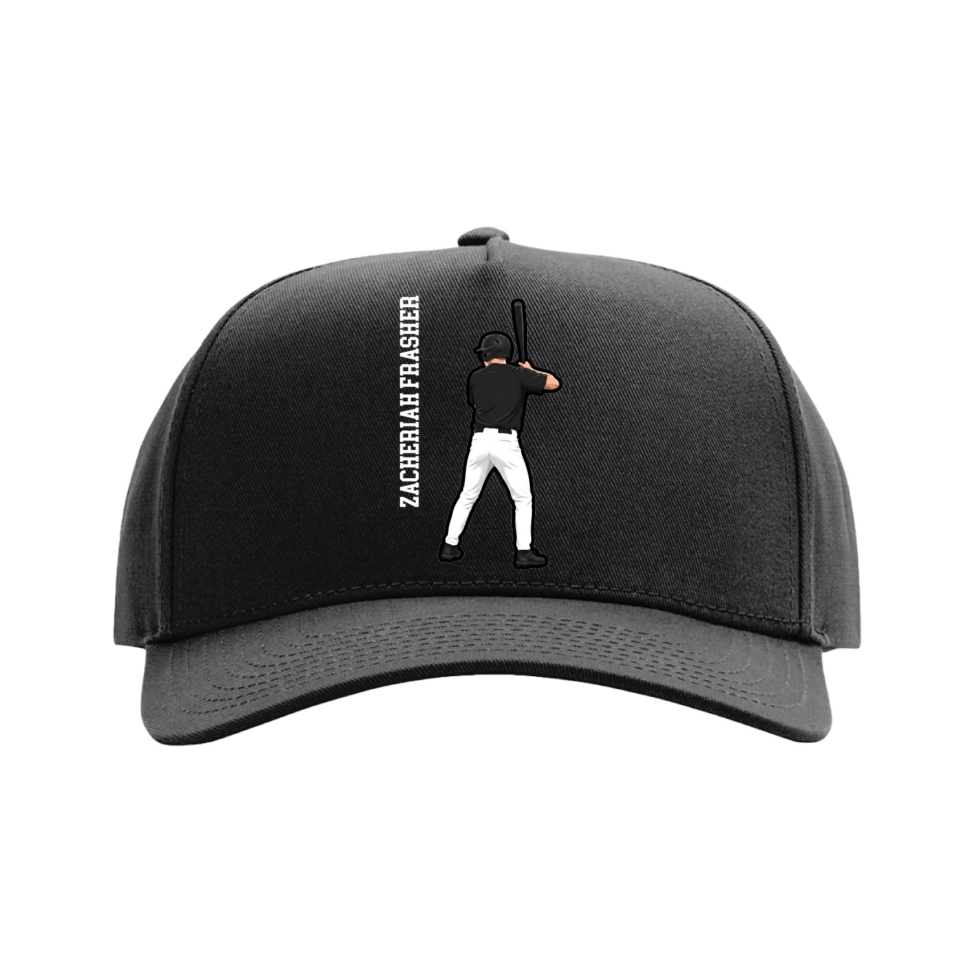 Full Fabric Five-Panel Champ Cap — Name Vertical in Black