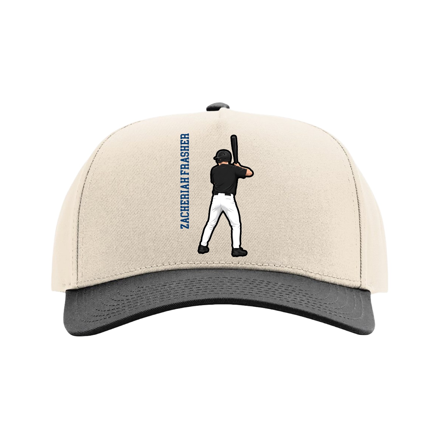 Full Fabric Five-Panel Champ Cap — Name Vertical in Cream/Black