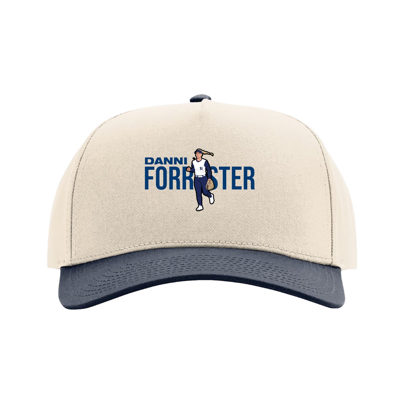 Full Fabric Five-Panel Champ Cap — Player Name in Cream/Navy
