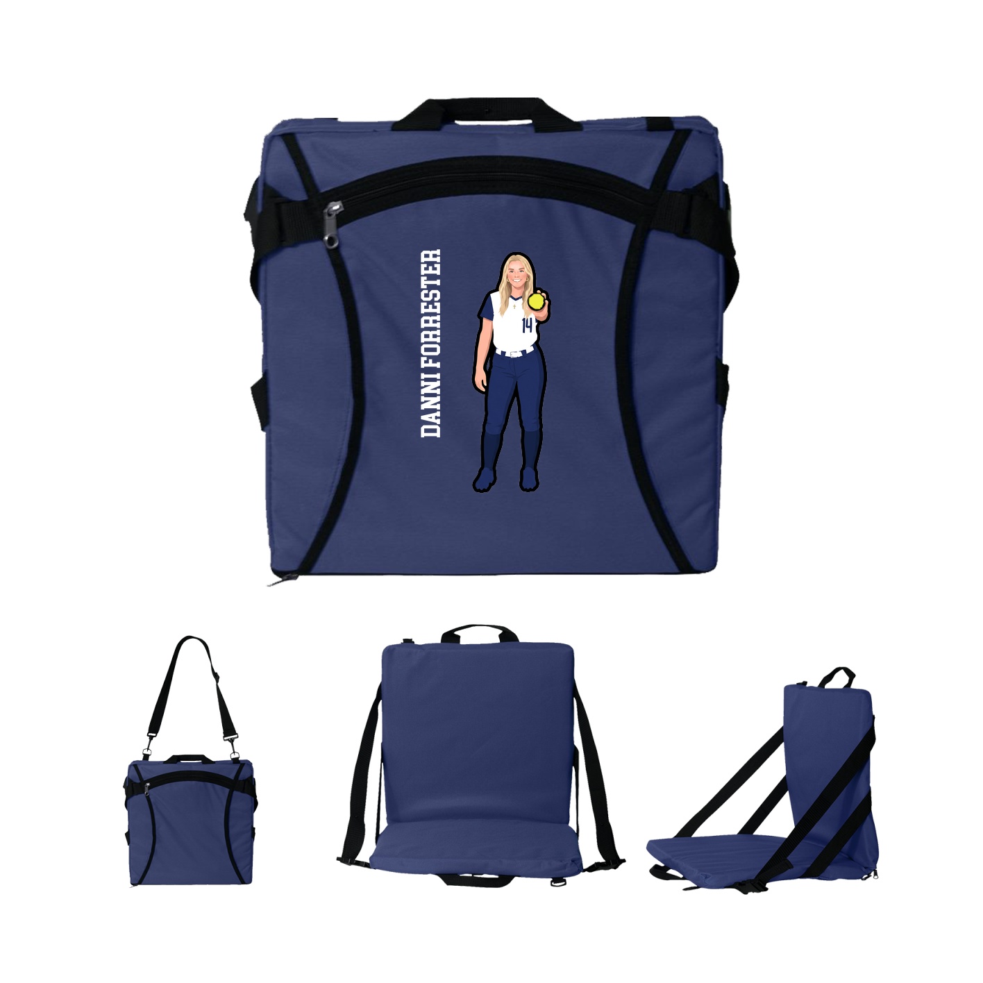 Folding Stadium Seat — Name Vertical in Navy