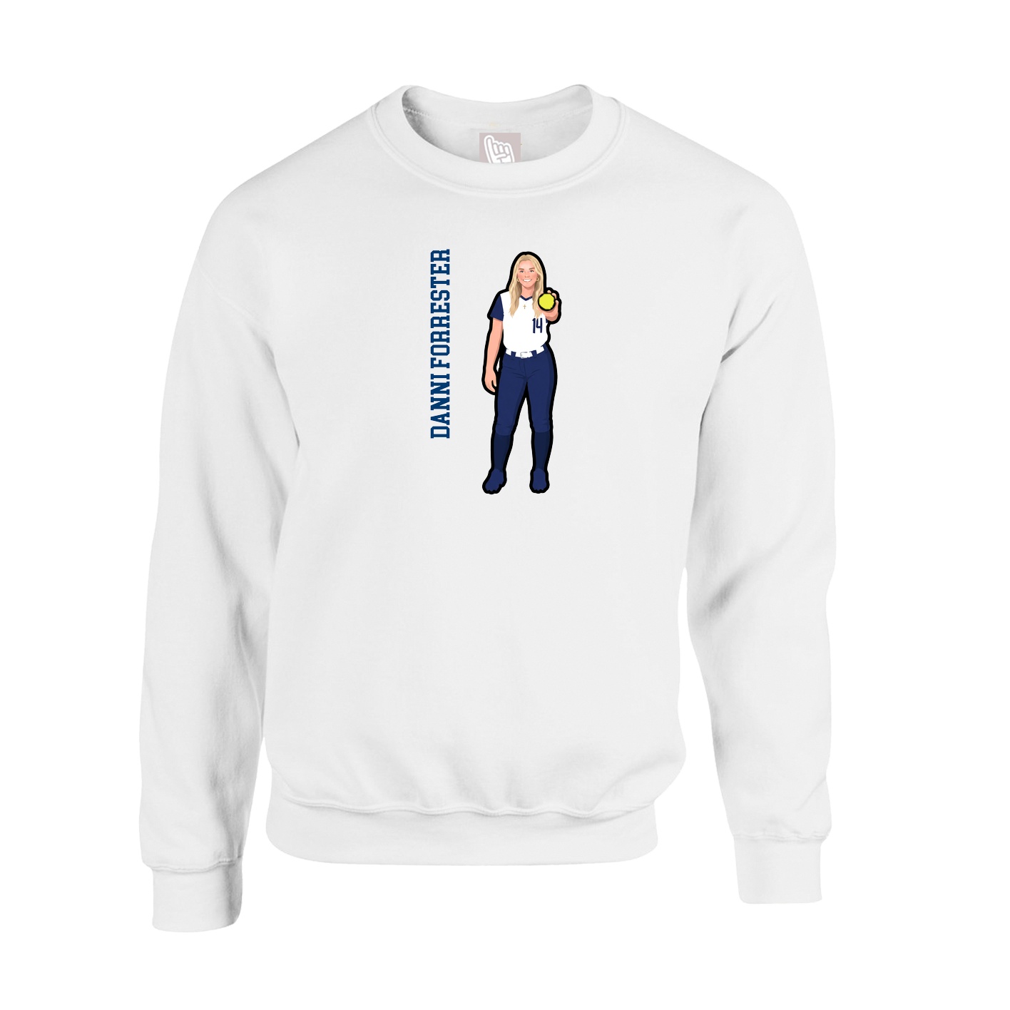 Fleece Crew — Name Vertical in White