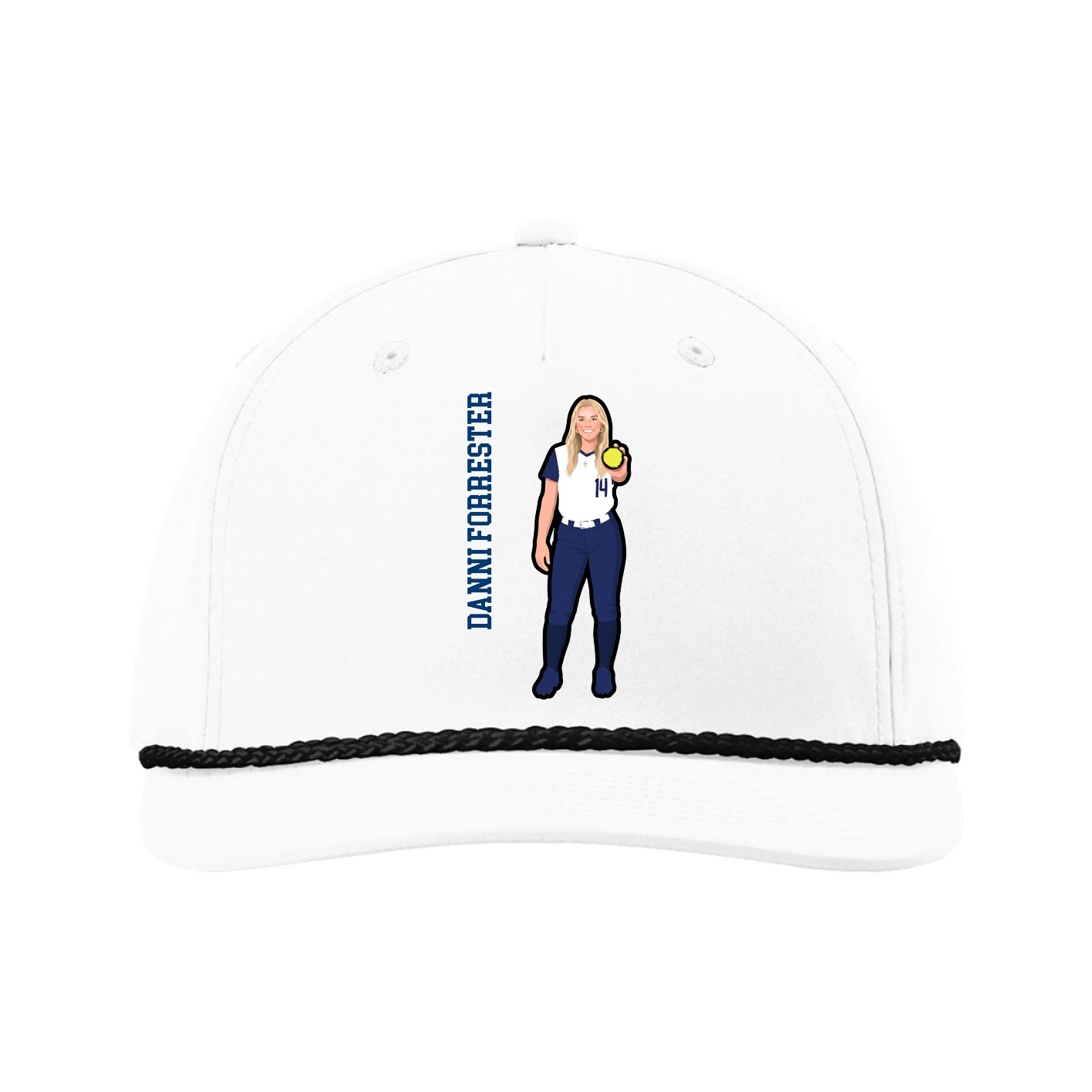 Five-Panel Classic Rope Cap — Name Vertical in White