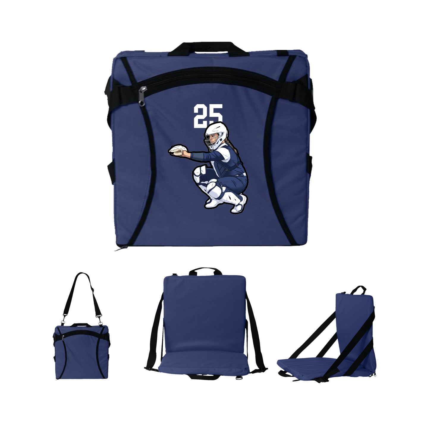 Folding Stadium Seat — Number Top in Navy