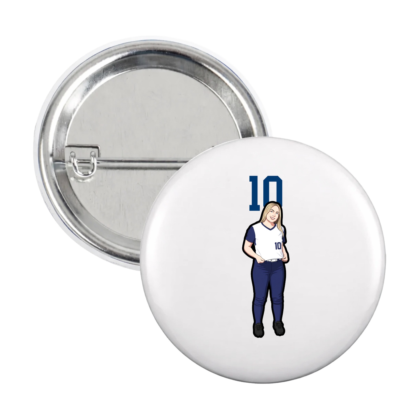 Game Day Button — Number Top in White