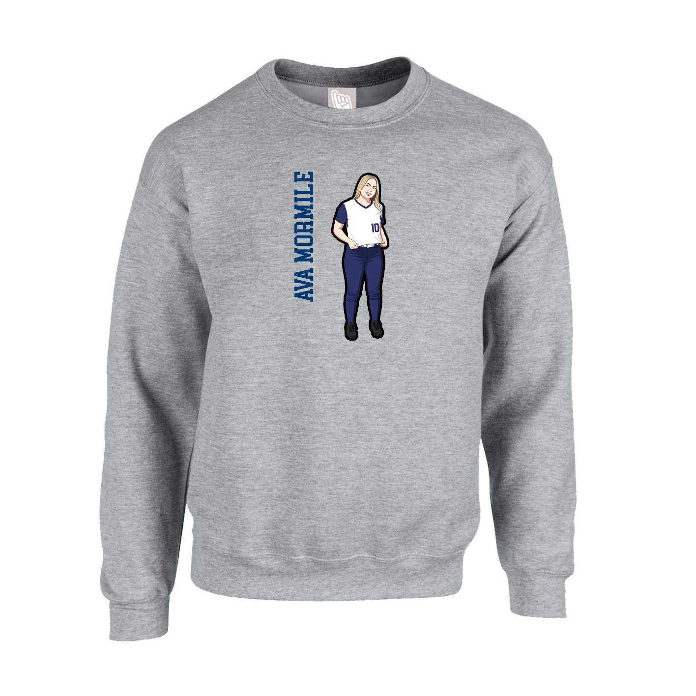 Fleece Crew — Name Vertical in Grey