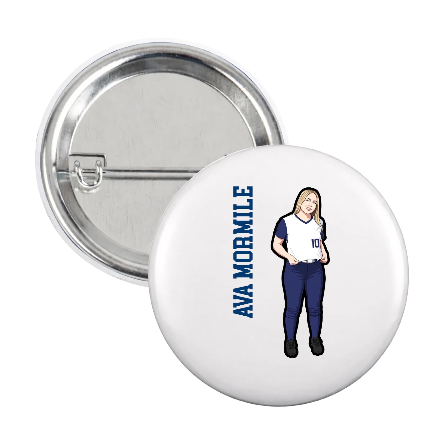 Game Day Button — Name Vertical in White