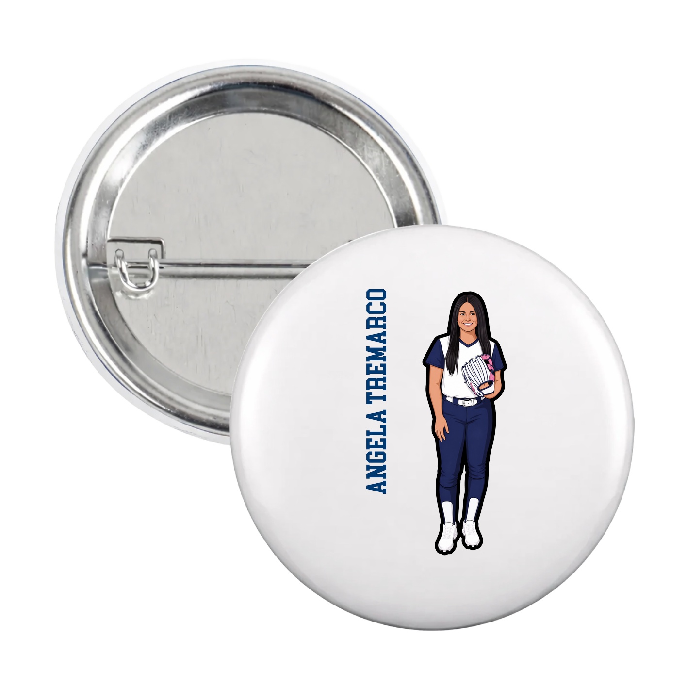Game Day Button — Name Vertical in White