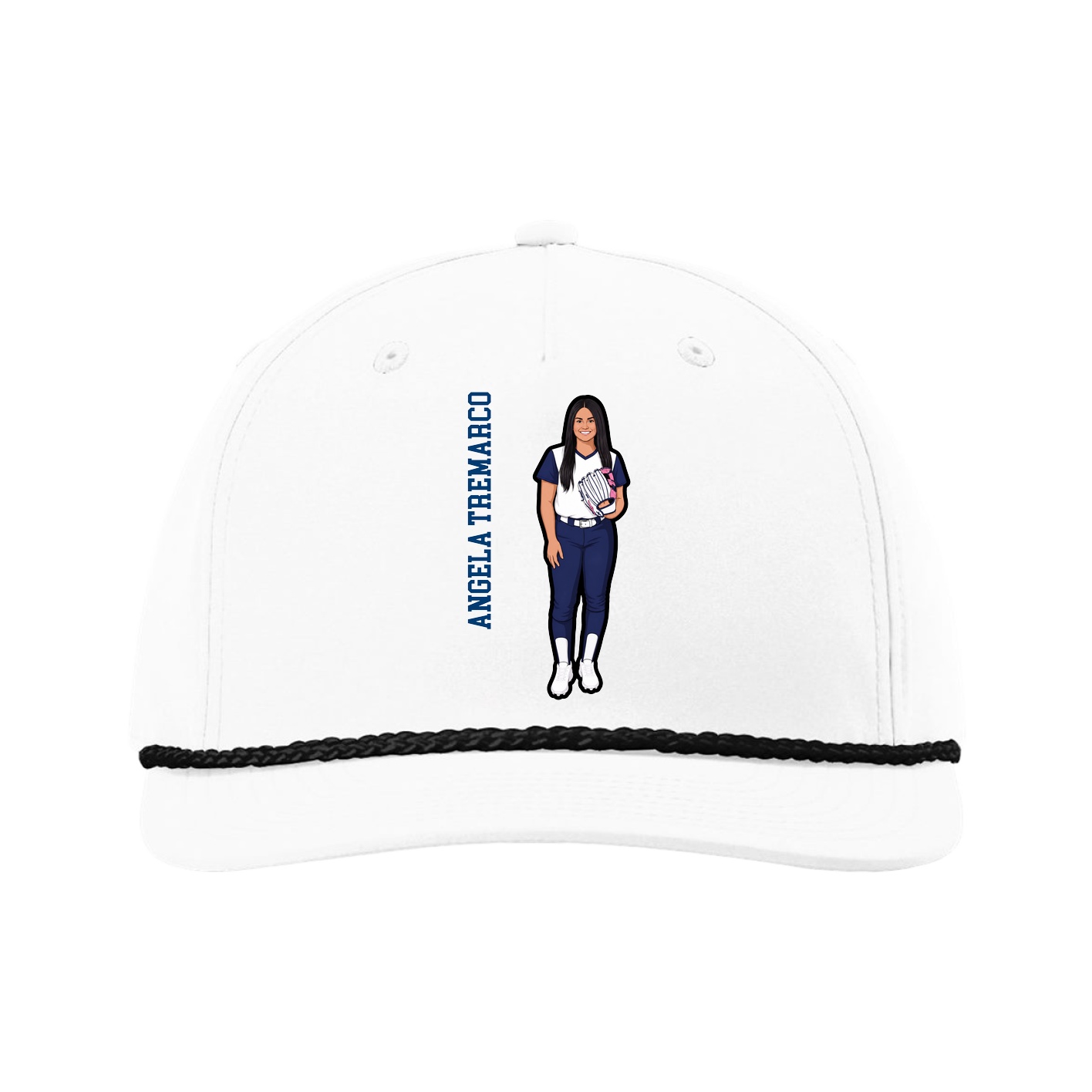 Five-Panel Classic Rope Cap — Name Vertical in White