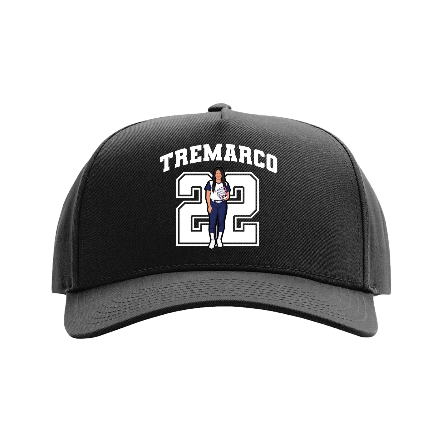 Full Fabric Five-Panel Champ Cap — Number in Black