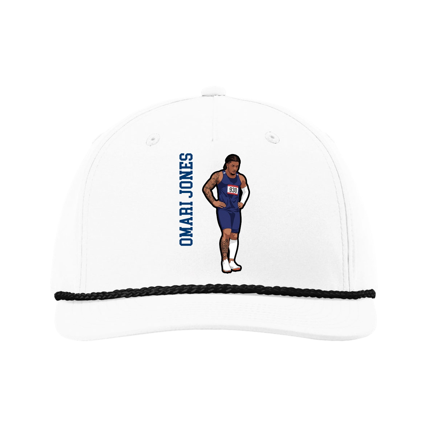 Five-Panel Classic Rope Cap — Name Vertical in White