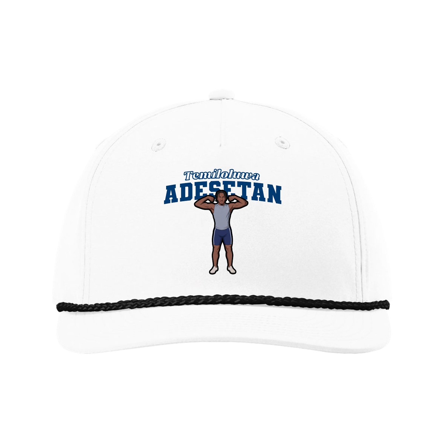 Five-Panel Classic Rope Cap — Name Arch in White