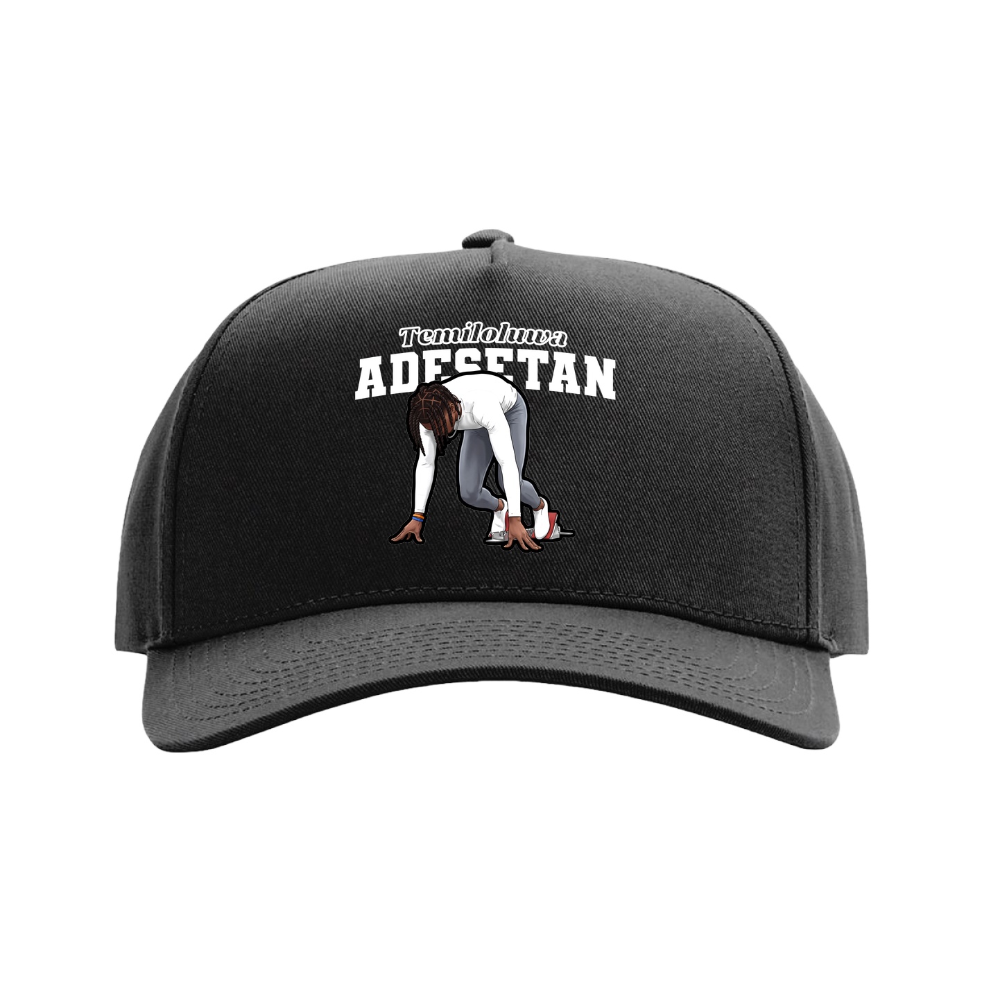 Full Fabric Five-Panel Champ Cap — Name Arch in Black