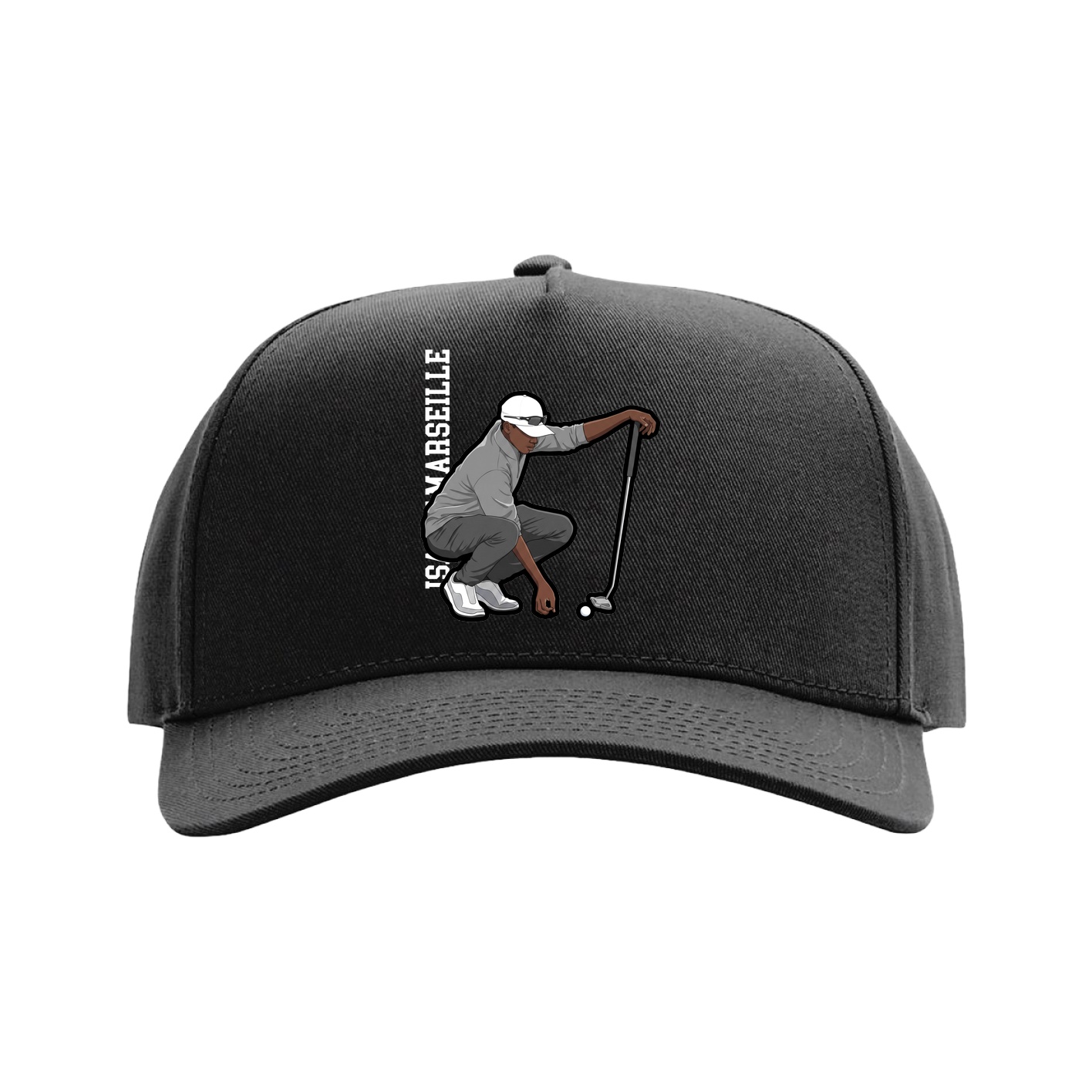 Full Fabric Five-Panel Champ Cap — Name Vertical in Black