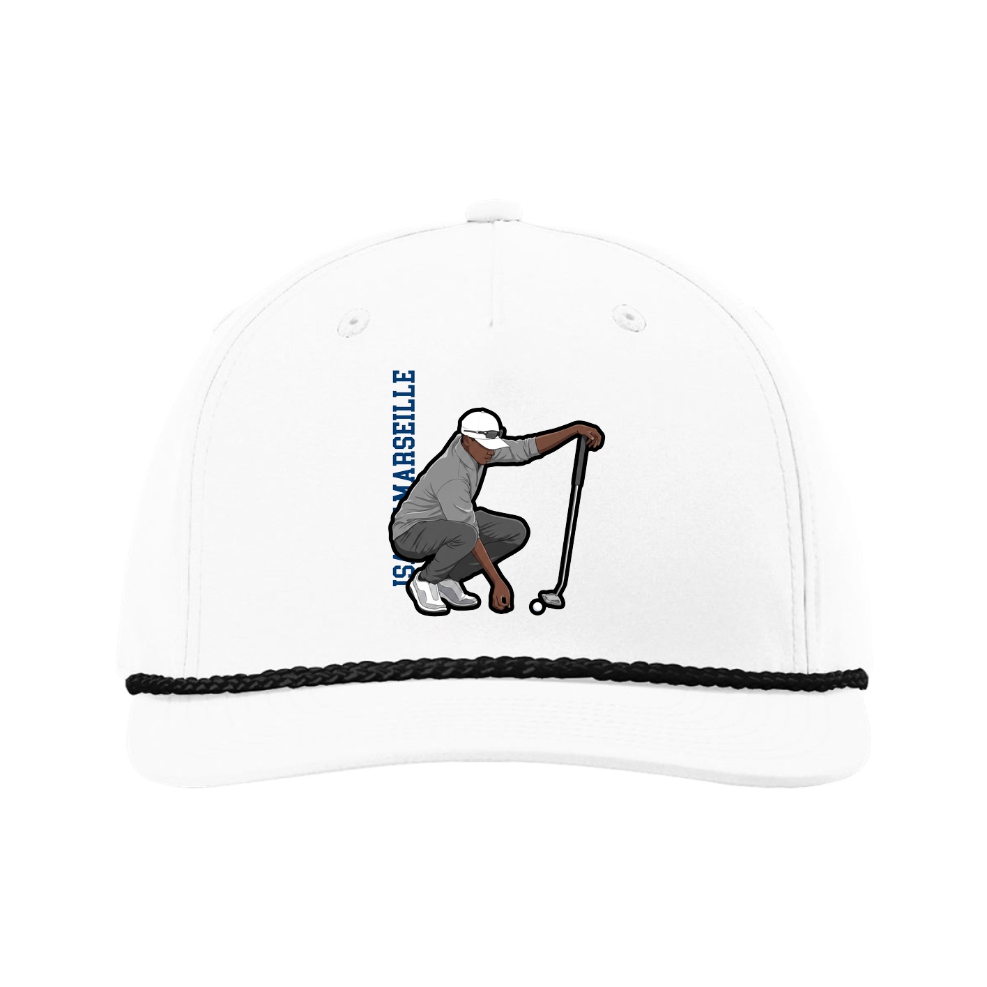 Five-Panel Classic Rope Cap — Name Vertical in White